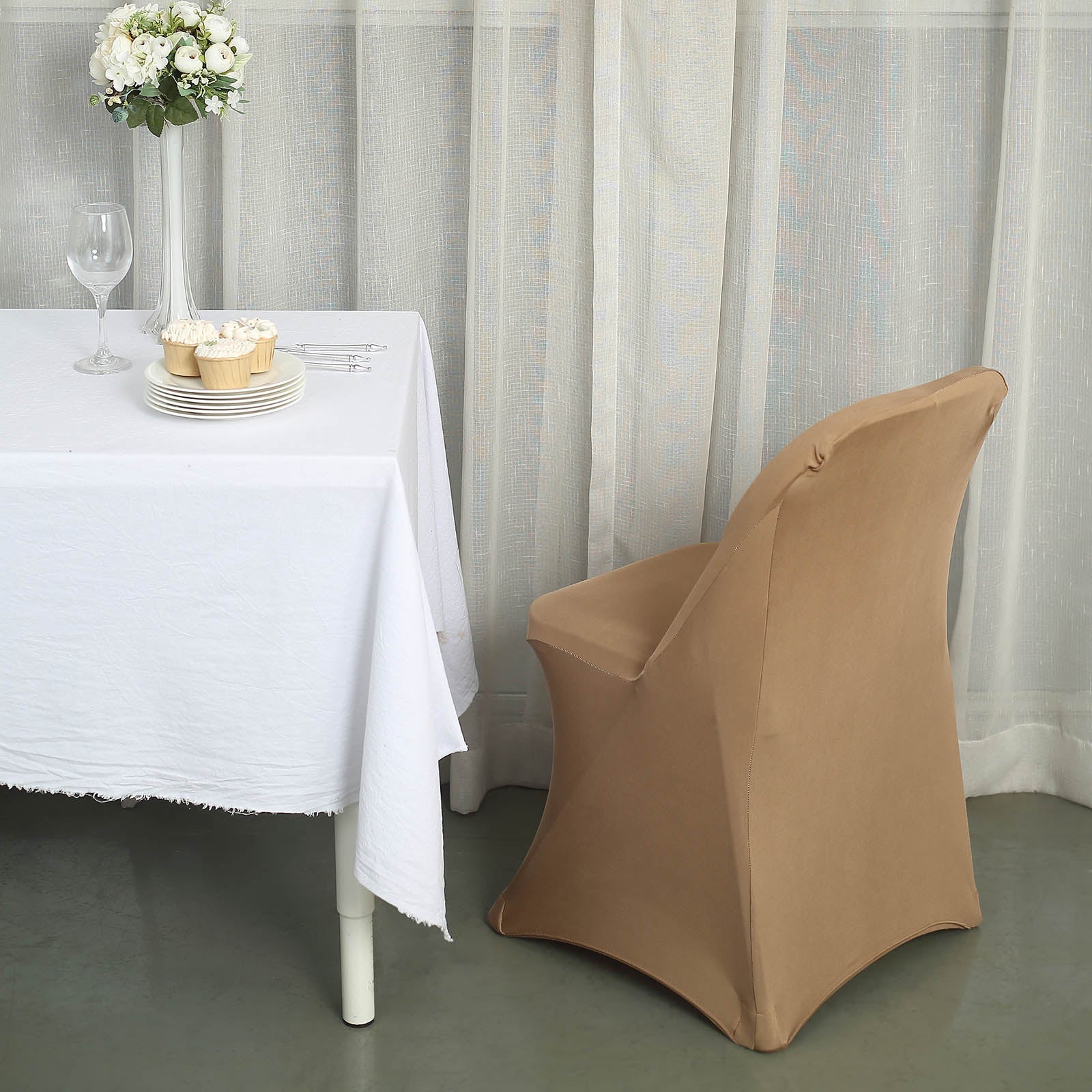 10 Pack Stretch Spandex Folding Chair Covers Taupe - 160GSM Superior Durability with a Snug Fit Slipcovers - Image 8