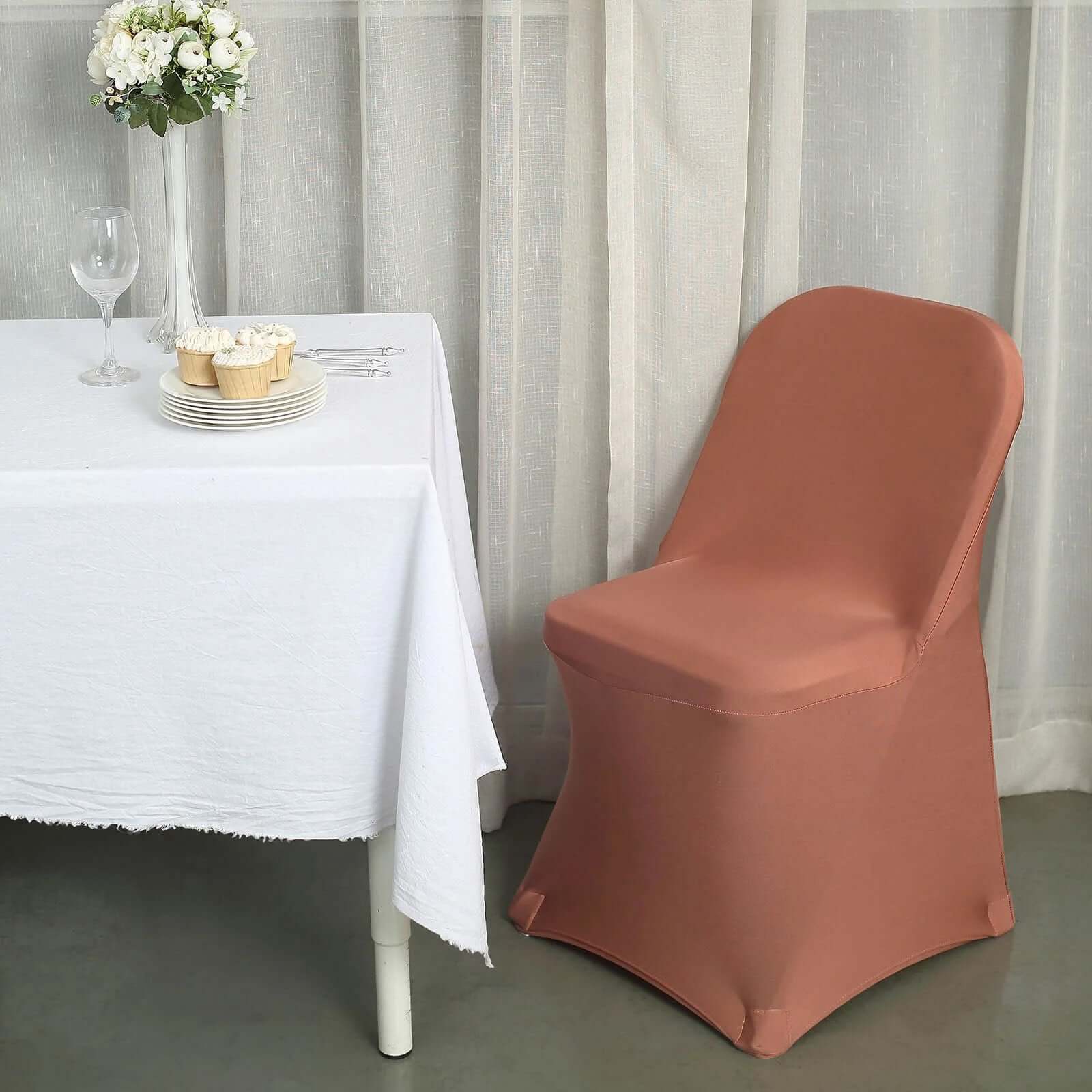 10 Pack Stretch Spandex Folding Chair Covers Terracotta (Rust) - 160GSM Superior Durability with a Snug Fit Slipcovers - Image 6