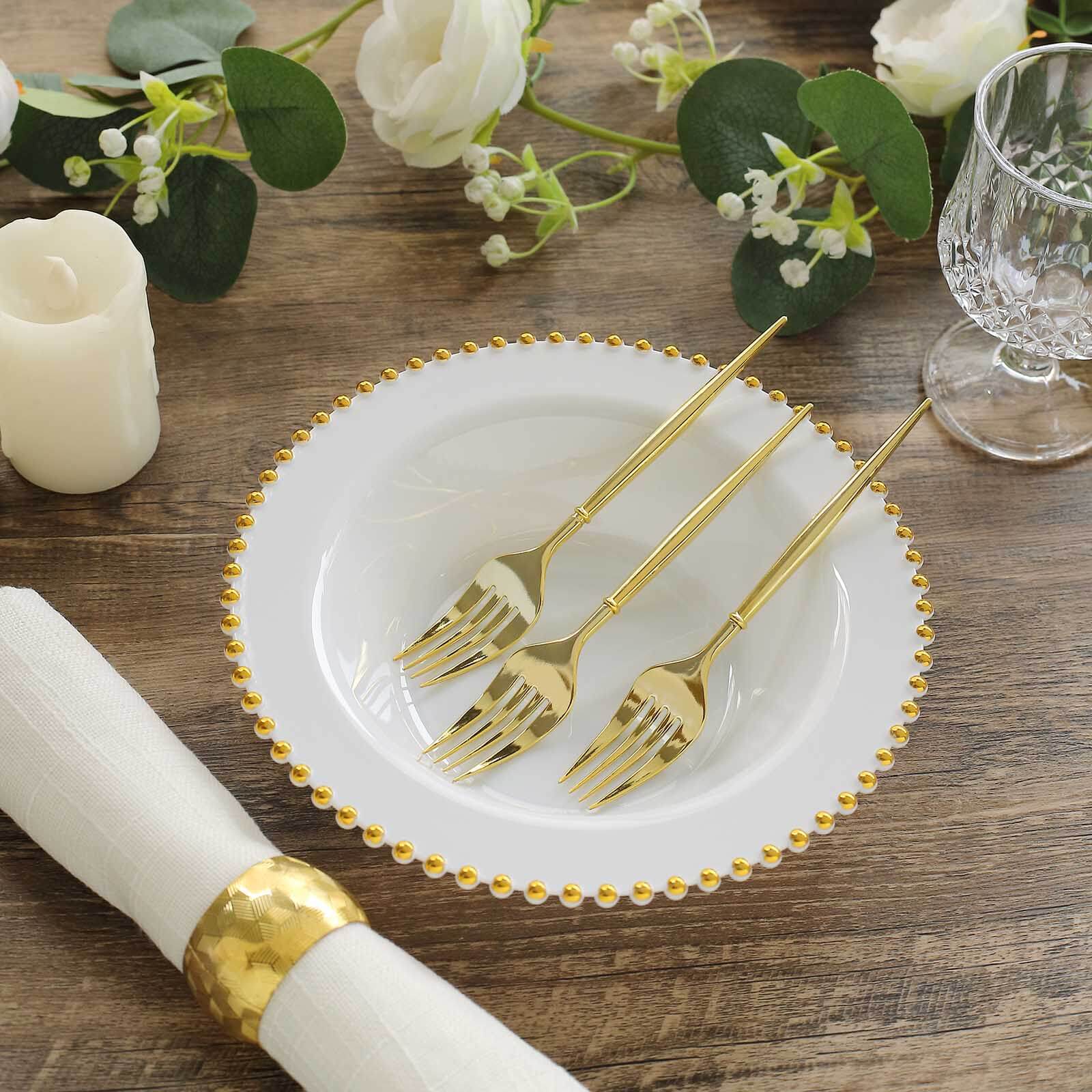 10-Pack White Plastic Soup Bowls 12oz, Gold Beaded Rim Round Design - Disposable Dessert Salad Bowls - Image 2