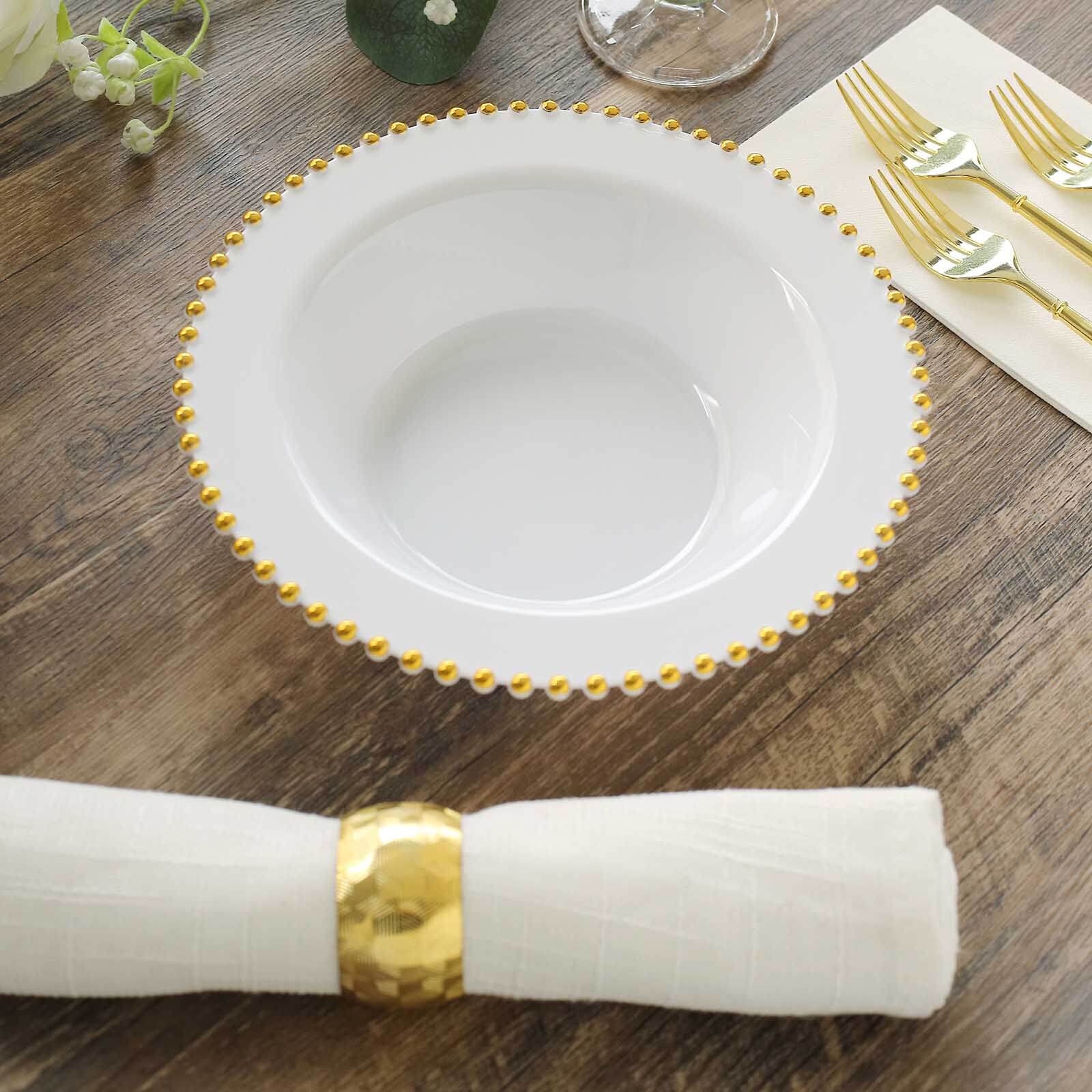 10-Pack White Plastic Soup Bowls 12oz, Gold Beaded Rim Round Design - Disposable Dessert Salad Bowls - Image 8