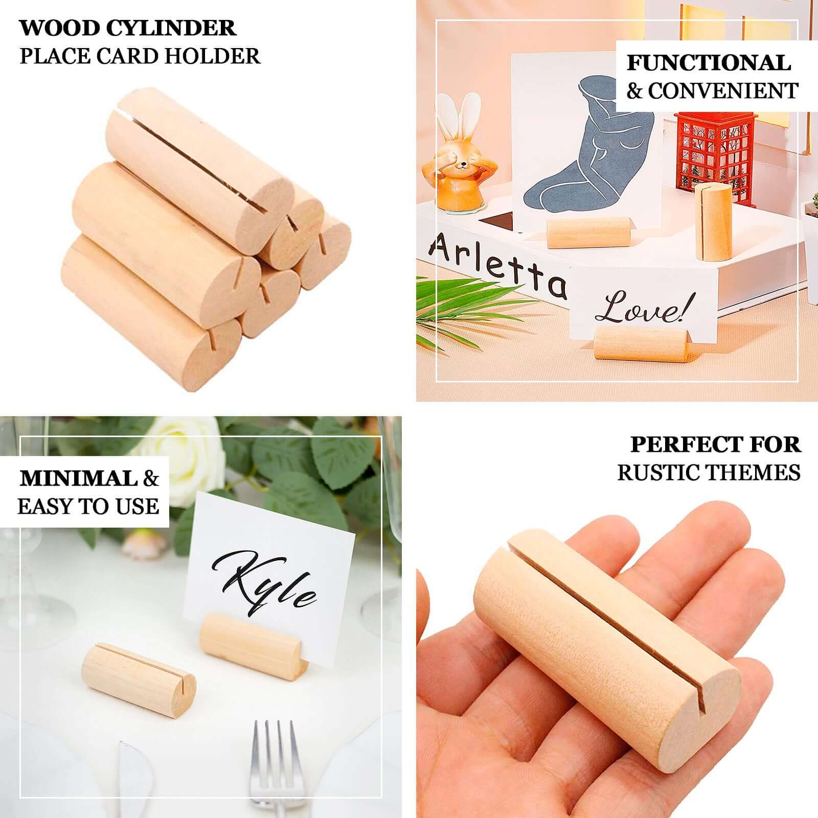10-Pack Wooden Place Card Holders 2" Farmhouse Cylindrical Design Natural - Rustic Table Number Stands - Image 4