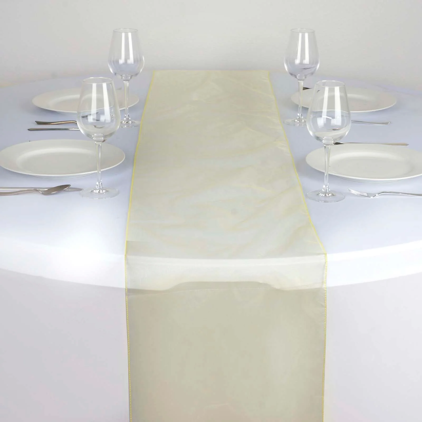 10 Pack Yellow Sheer Organza Table Runners - 14"x108" - Image 2