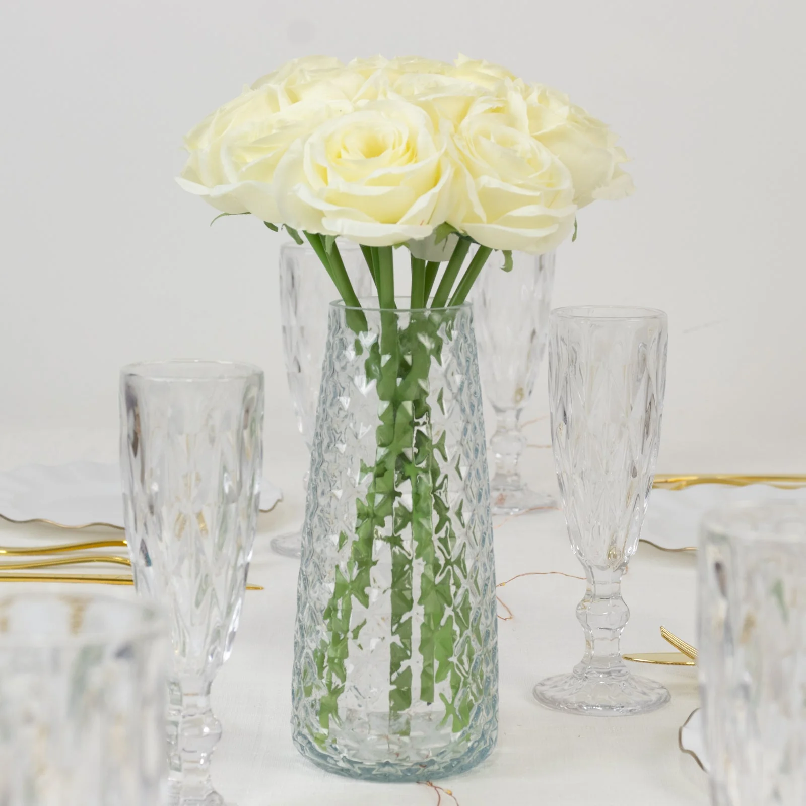 10 Pcs Ivory Silk Roses - Realistic 12" Artificial Flowers for Arrangements & Bouquets - Image 8