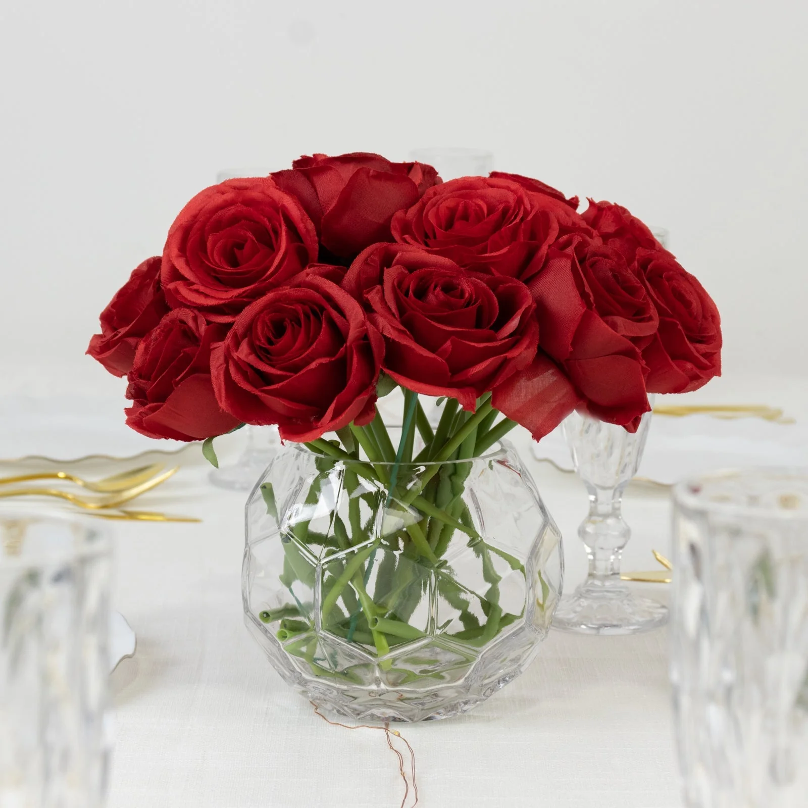 10 Pcs Red Silk Roses - Realistic 12" Artificial Flowers for Arrangements & Bouquets - Image 2