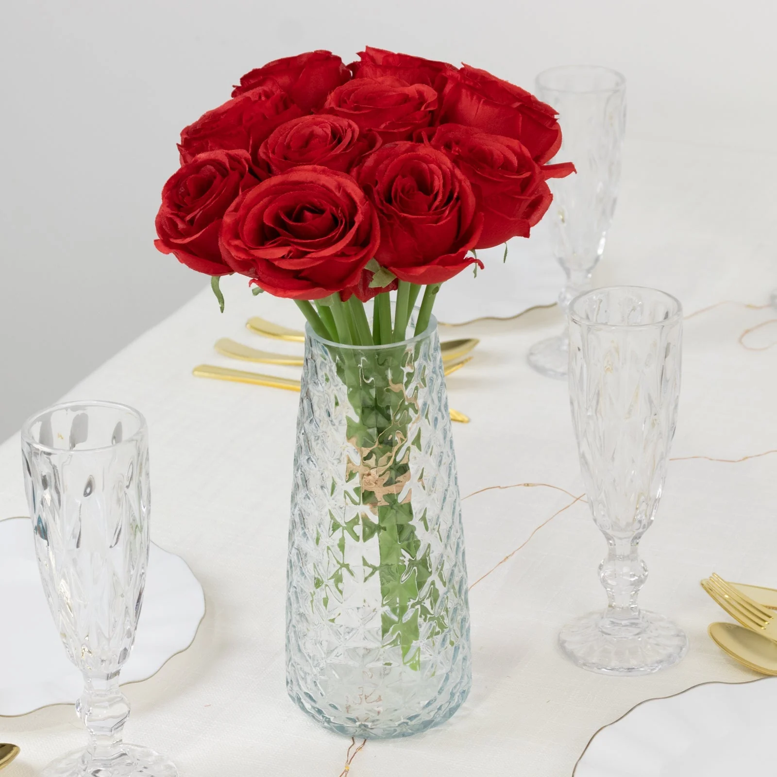 10 Pcs Red Silk Roses - Realistic 12" Artificial Flowers for Arrangements & Bouquets - Image 8