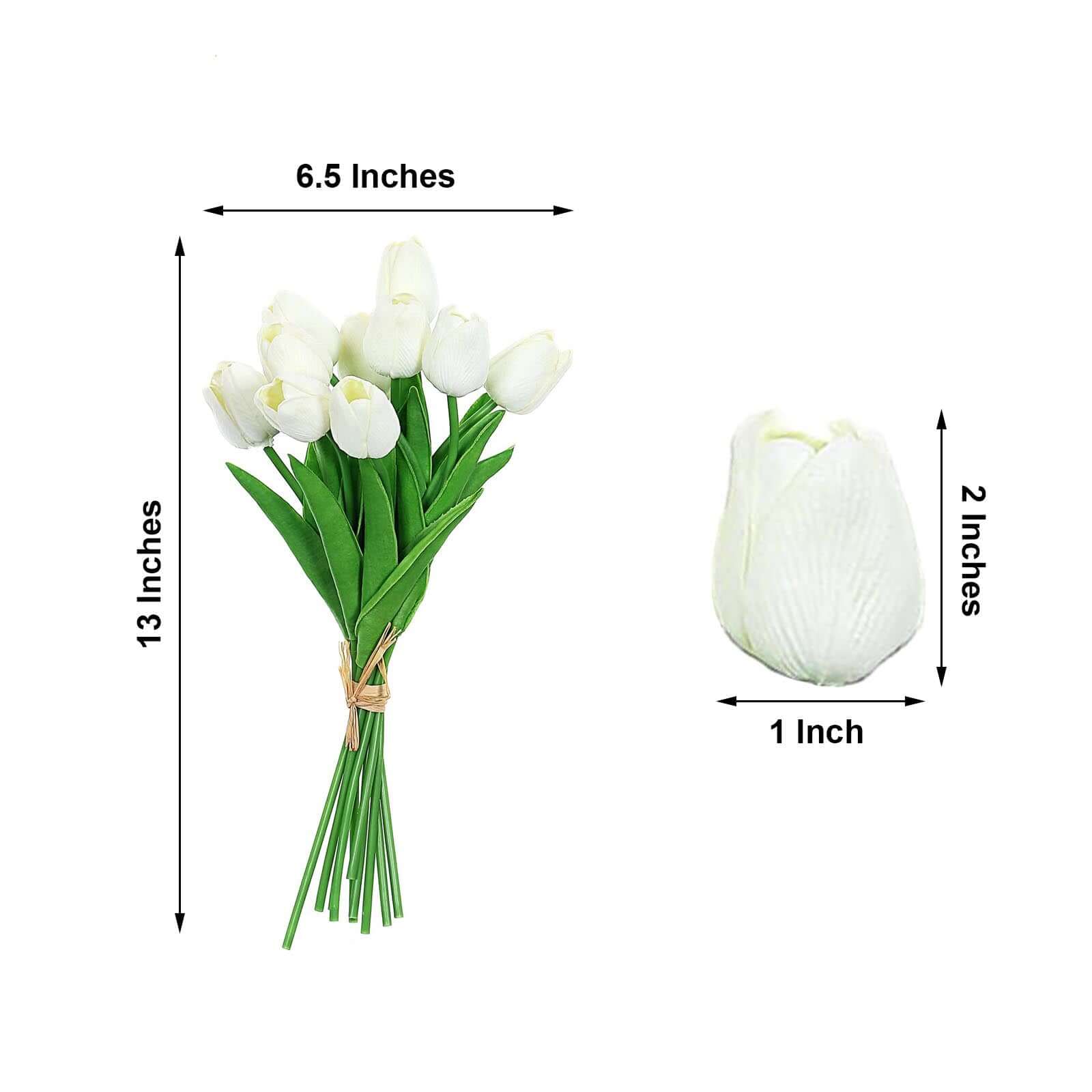 10 Stems White Real Touch Artificial Foam Tulip Flower Bouquets 13" - Image 3