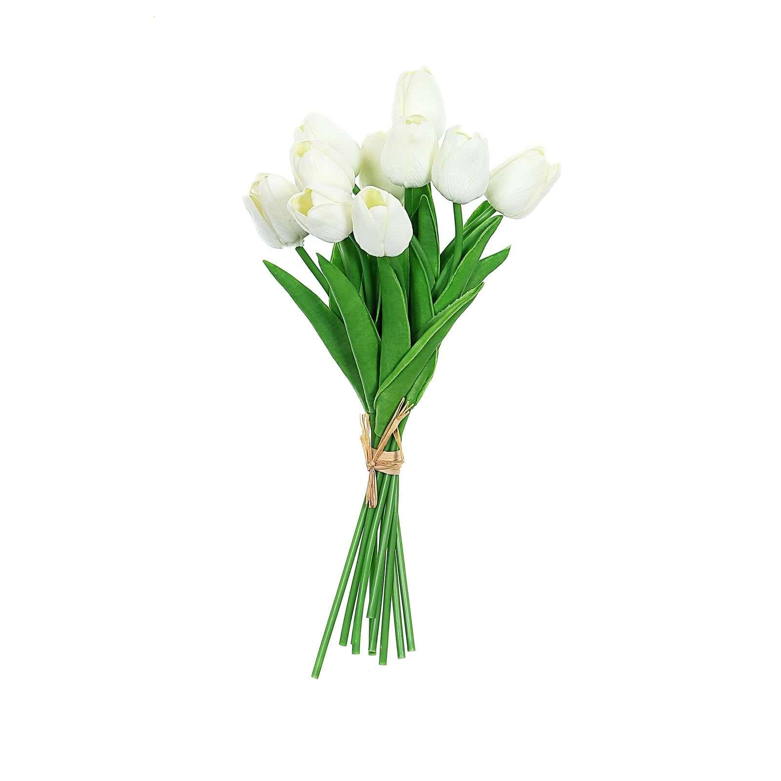 10 Stems White Real Touch Artificial Foam Tulip Flower Bouquets 13" - Image 6