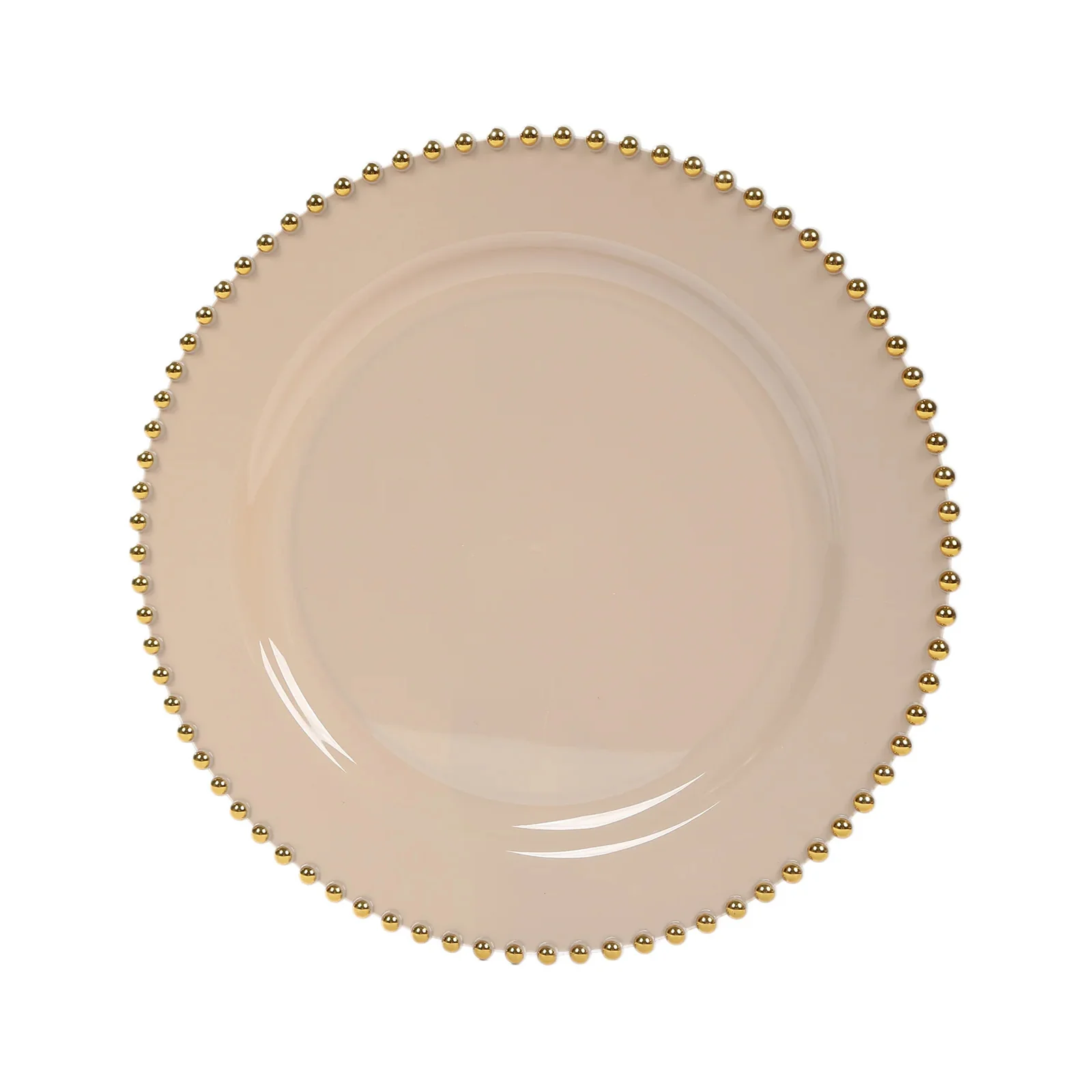 10-Pack Plastic Round Dinner Plates 10" Taupe with Gold Beaded Rim - Disposable Party Plates for Stylish Gatherings & Celebrations - Image 5