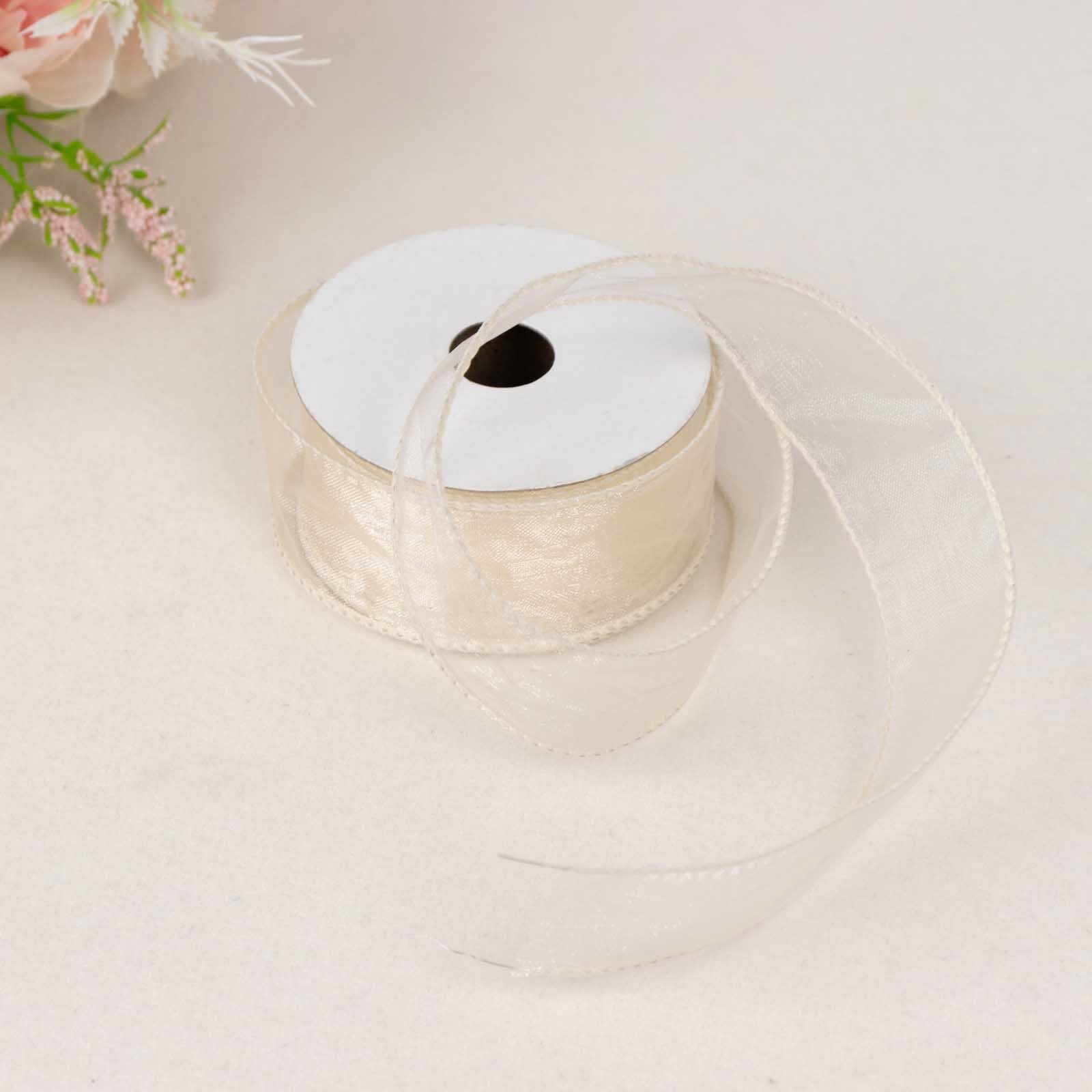 Ivory Sheer Organza Wired Edge Ribbon 10 Yards 1.5"