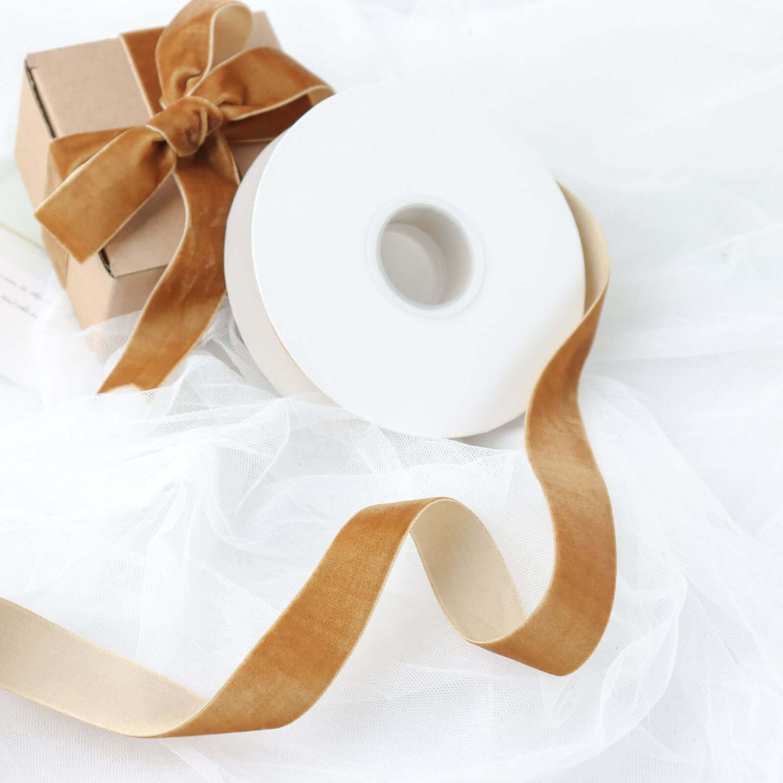 Gold Velvet Single Faced Ribbon Spool, DIY Craft Supplies, Velvet and Nylon Ribbon Roll 10 Yards 1" - Image 2