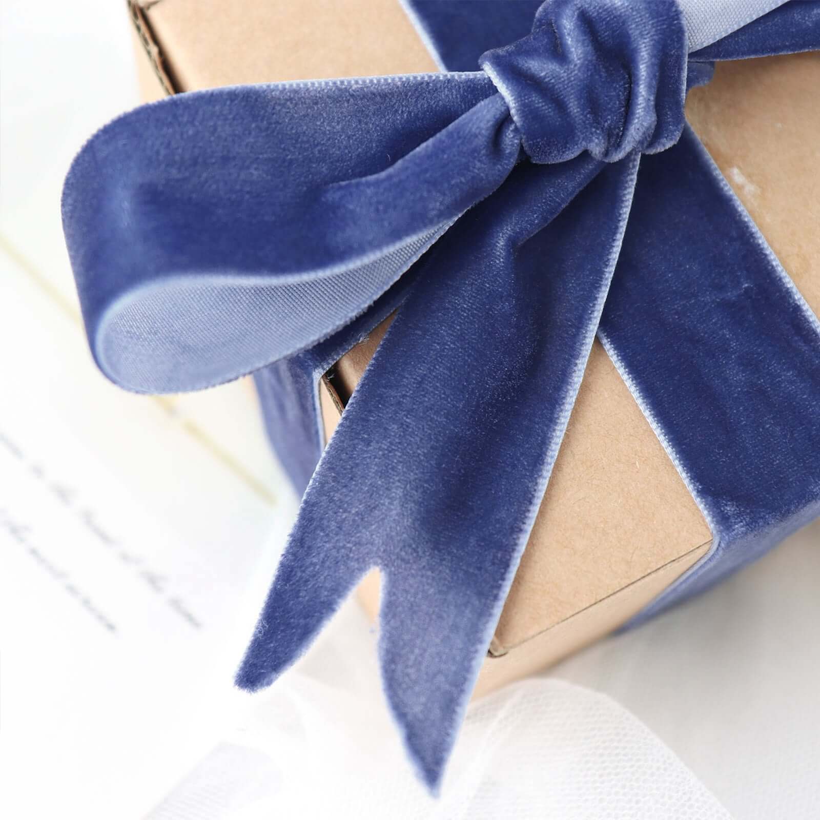 Navy Blue Velvet Single Faced Ribbon Spool, DIY Craft Supplies, Velvet and Nylon Ribbon Roll 10 Yards 1" - Image 6
