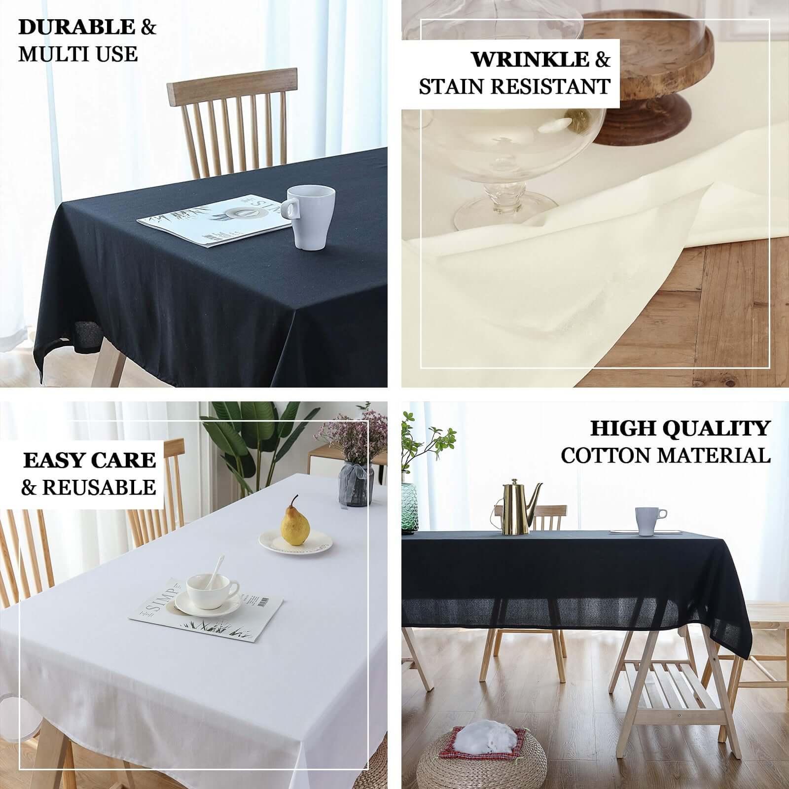 100% Cotton Rectangle Tablecloth 60"x102" White Linen - Soft & Breathable Table Cover - Image 4