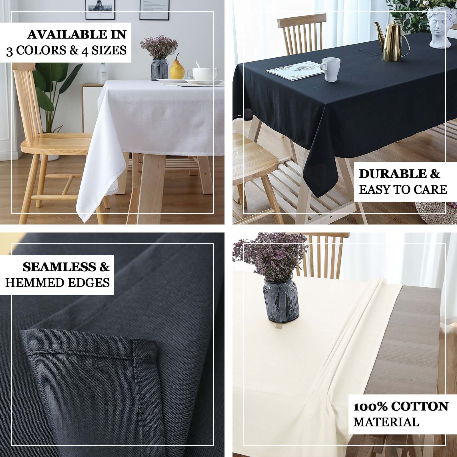 100% Cotton Rectangle Tablecloth 60"x126" White Linen - Soft & Breathable Table Cover for Stylish Tablescapes - Image 4