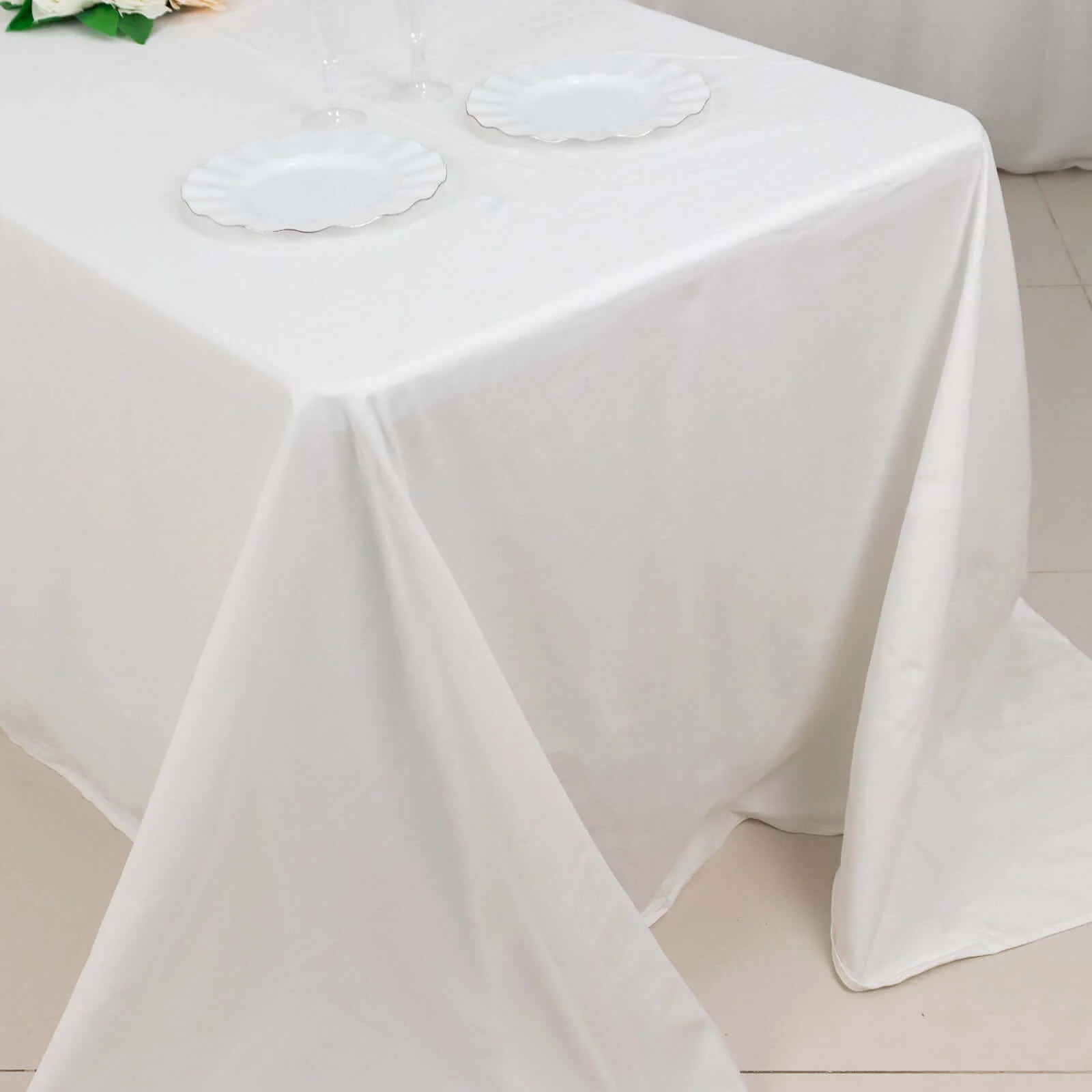 100% Cotton Rectangle Tablecloth 90"x132" White Linen - Soft & Breathable Seamless Table Cover - Image 3