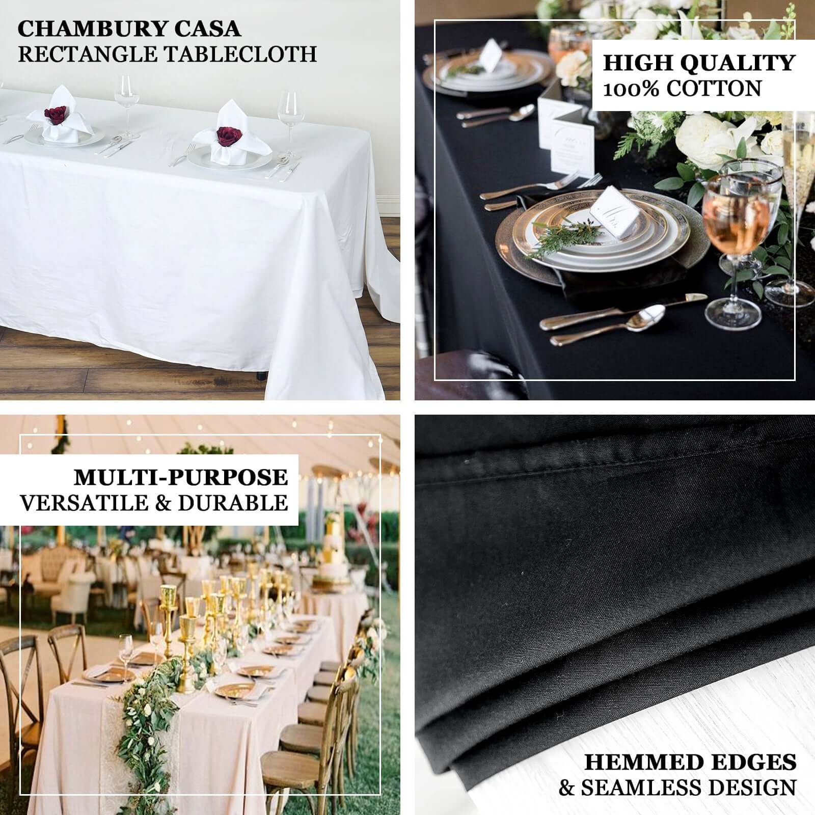 100% Cotton Rectangle Tablecloth 90"x156" Black Linen - Soft & Breathable Seamless Table Cover - Image 4