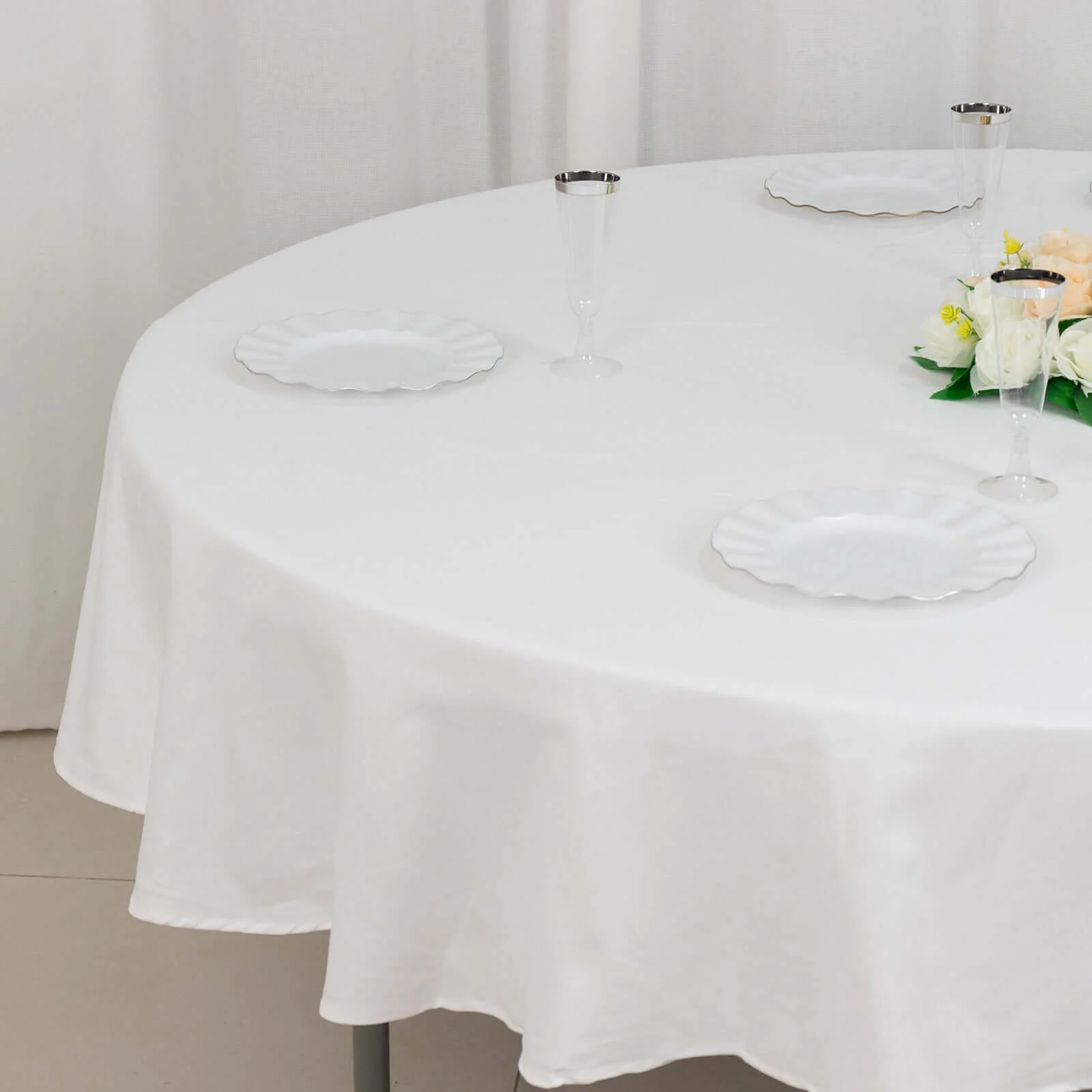 100% Cotton Round Tablecloth 90" White Linen - Soft & Breathable Table Cover for Stylish Tablescapes - Image 3