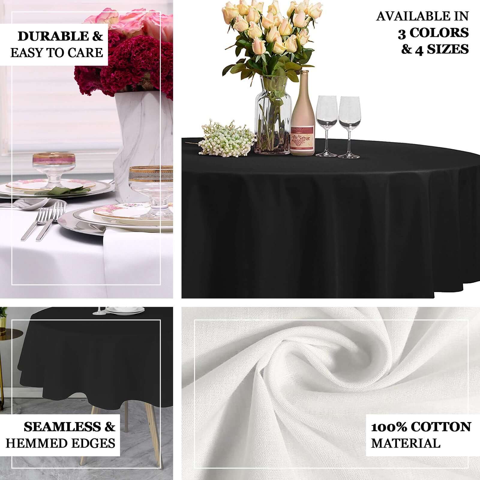 100% Cotton Round Tablecloth 90" White Linen - Soft & Breathable Table Cover for Stylish Tablescapes - Image 4