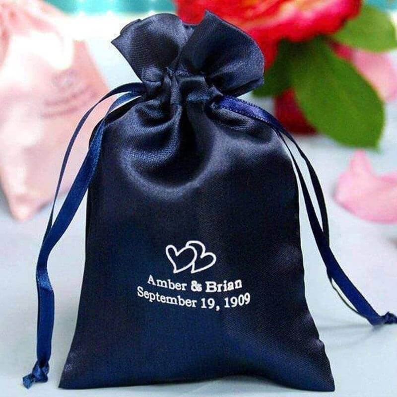 100 Pack Personalized Satin Drawstring Wedding Favor Bags 5"x7" - Image 7
