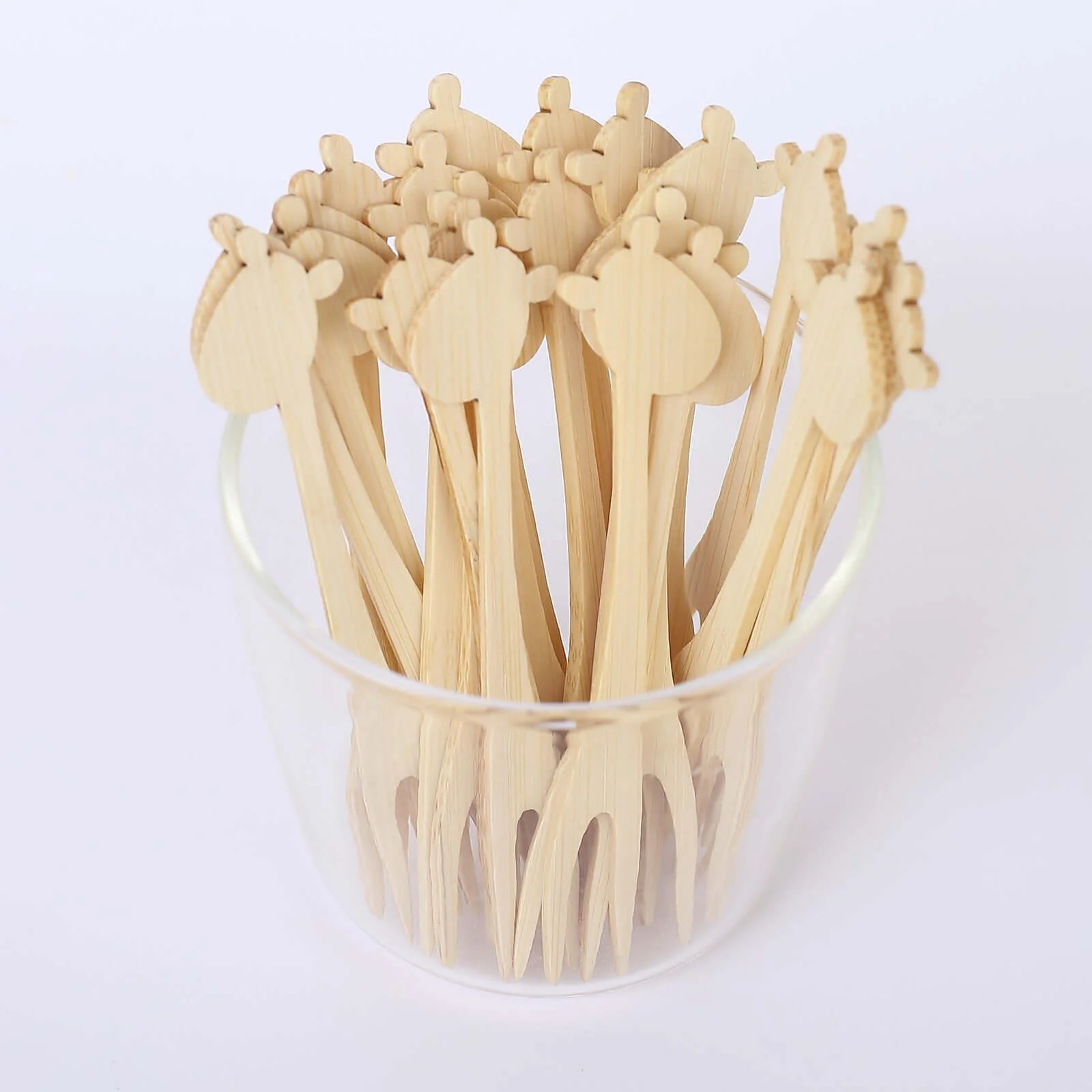 100-Pack Bamboo Mini Forks 4", Double Pronged Giraffe Design Natural Biodegradable Cocktail Picks - Eco Friendly Disposable Party Supplies - Image 4