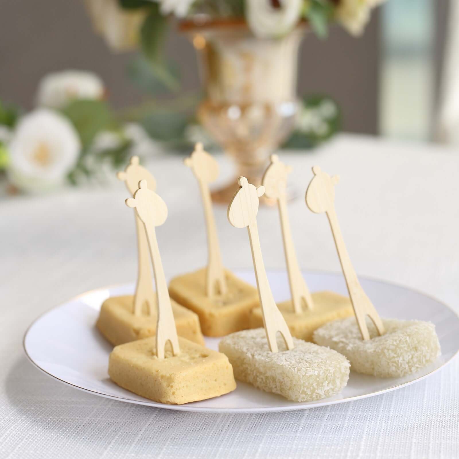 100-Pack Bamboo Mini Forks 4", Double Pronged Giraffe Design Natural Biodegradable Cocktail Picks - Eco Friendly Disposable Party Supplies - Image 5