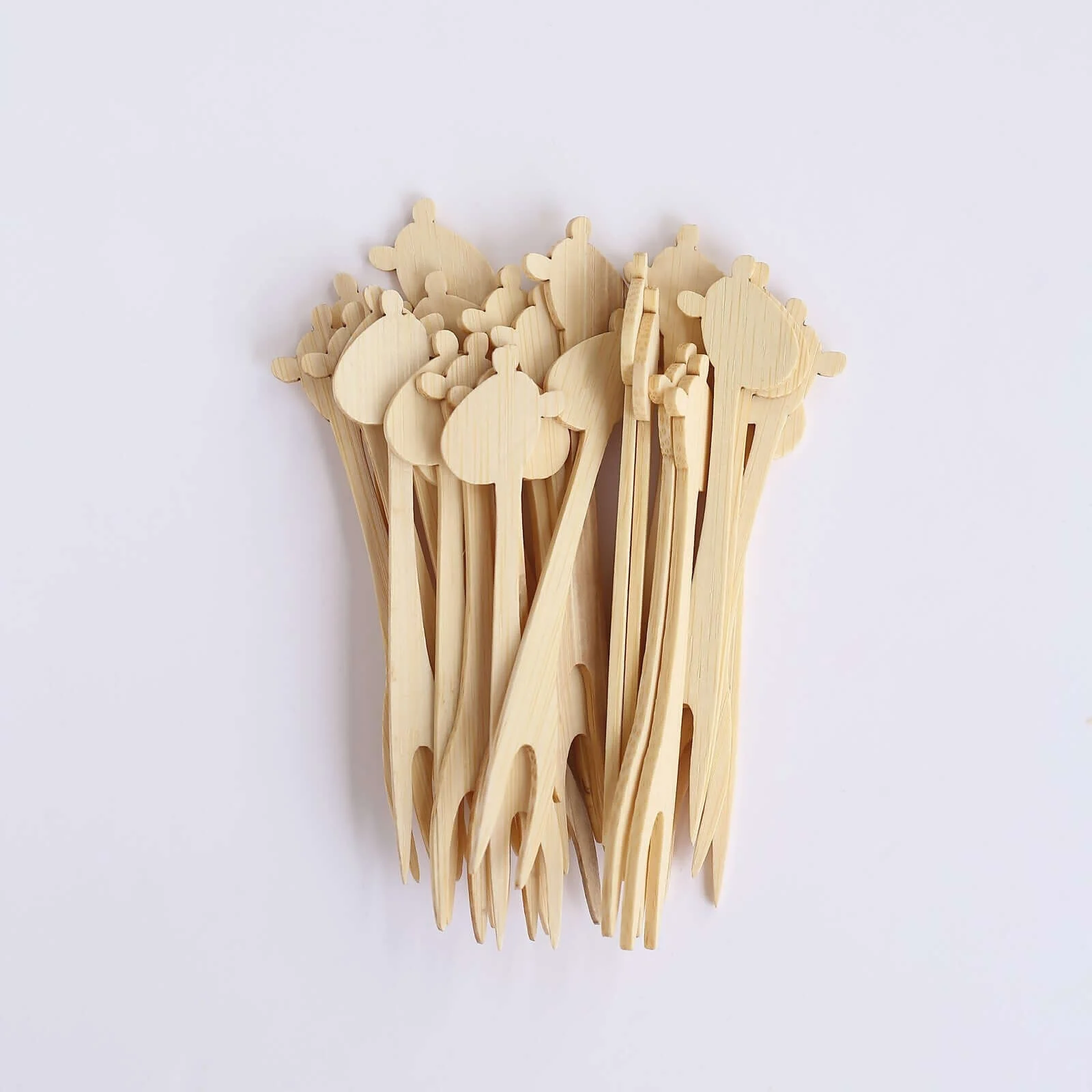 100-Pack Bamboo Mini Forks 4", Double Pronged Giraffe Design Natural Biodegradable Cocktail Picks - Eco Friendly Disposable Party Supplies - Image 9