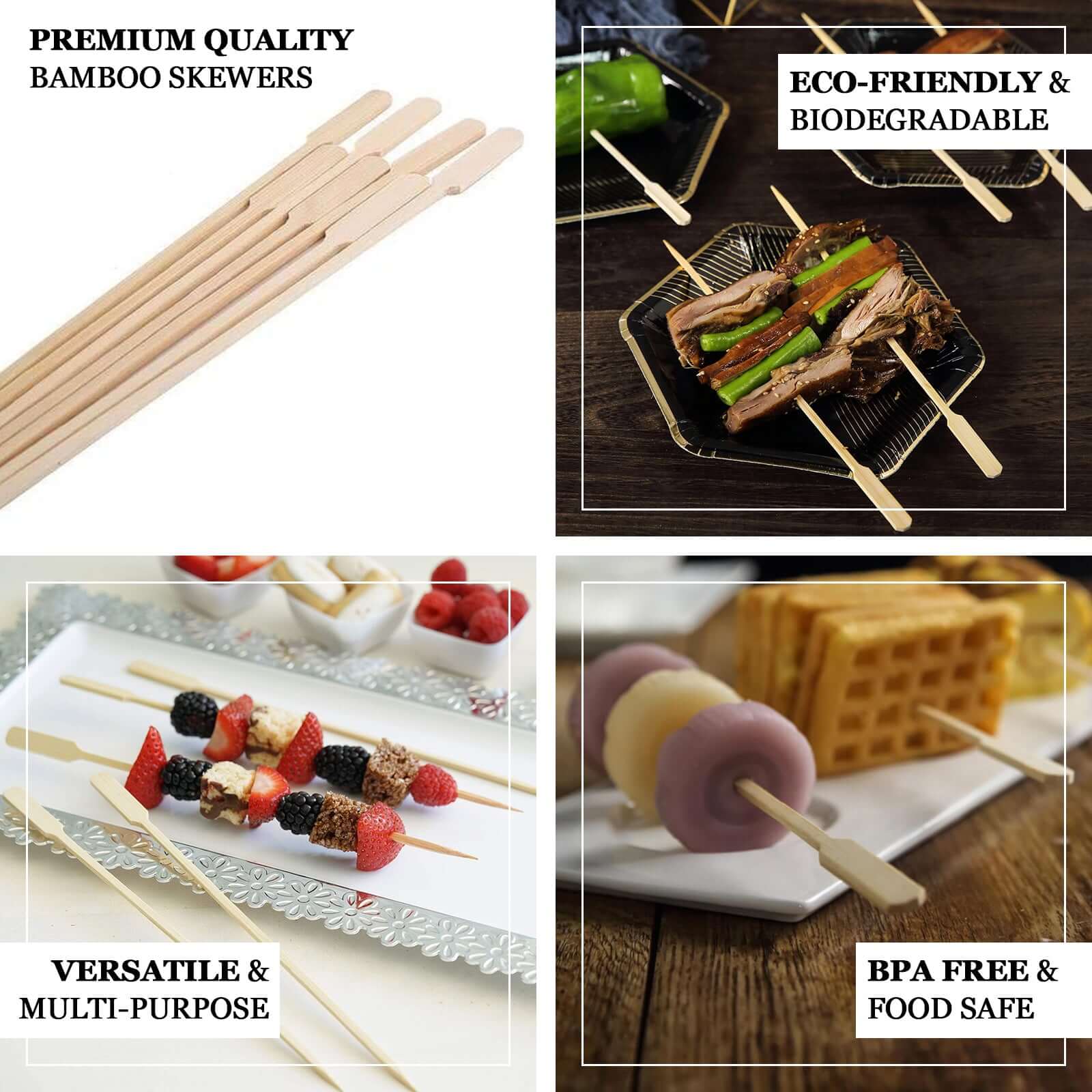 100-Pack Bamboo Skewers 10", Paddle Decorative Top Cocktail Sticks - Eco Friendly Party Picks - Image 4