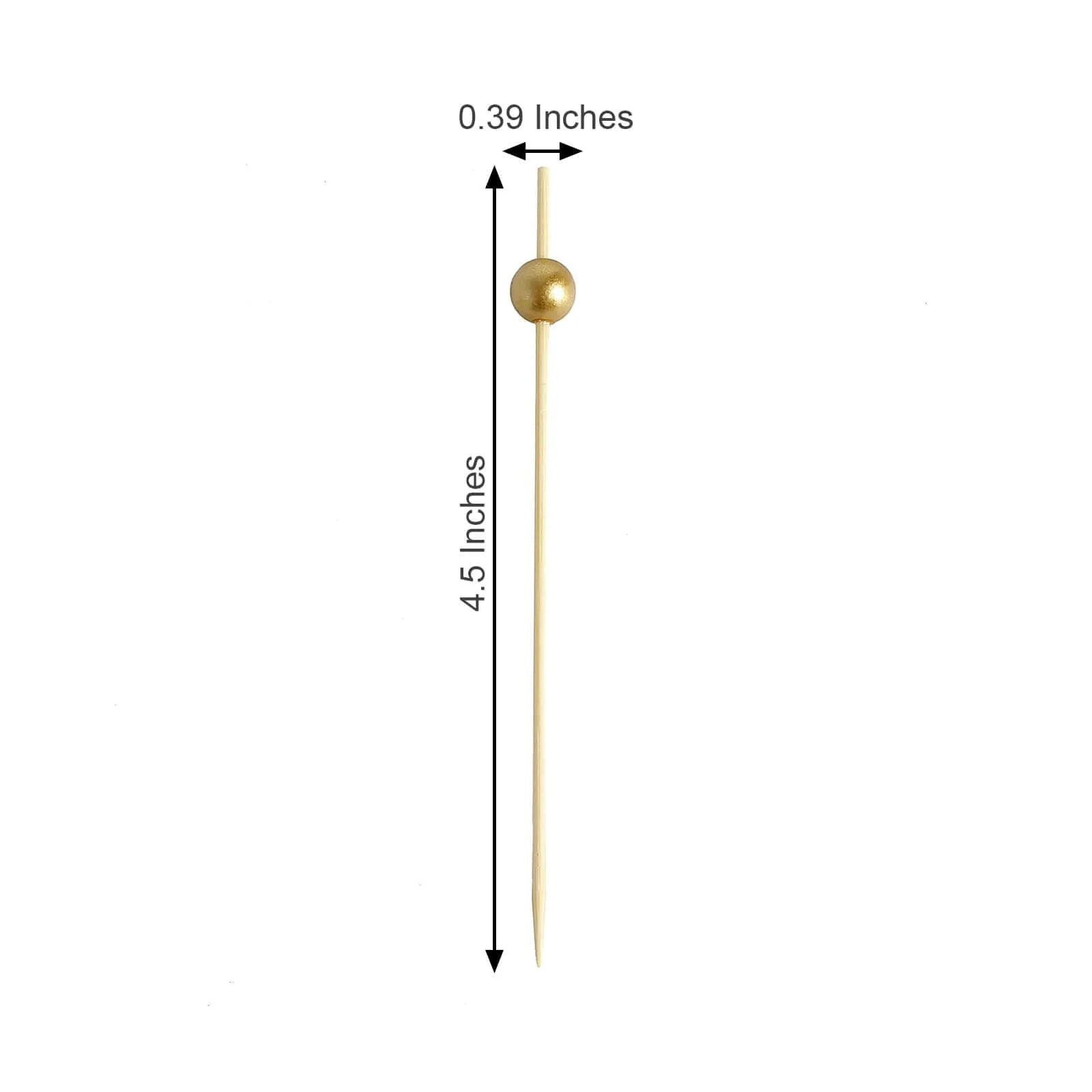 100-Pack Bamboo Skewers 4.5", Gold Pearl Decorative Top Stir Sticks - Eco Friendly Cocktail Picks - Image 3