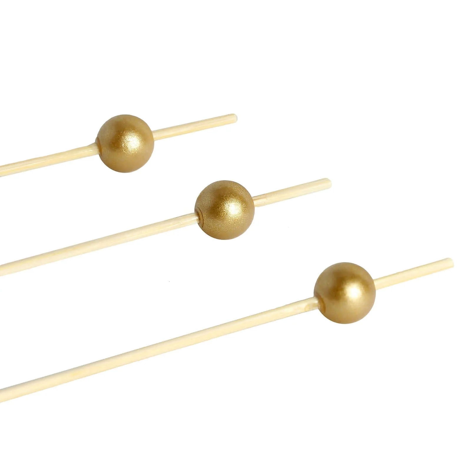 100-Pack Bamboo Skewers 4.5", Gold Pearl Decorative Top Stir Sticks - Eco Friendly Cocktail Picks - Image 8