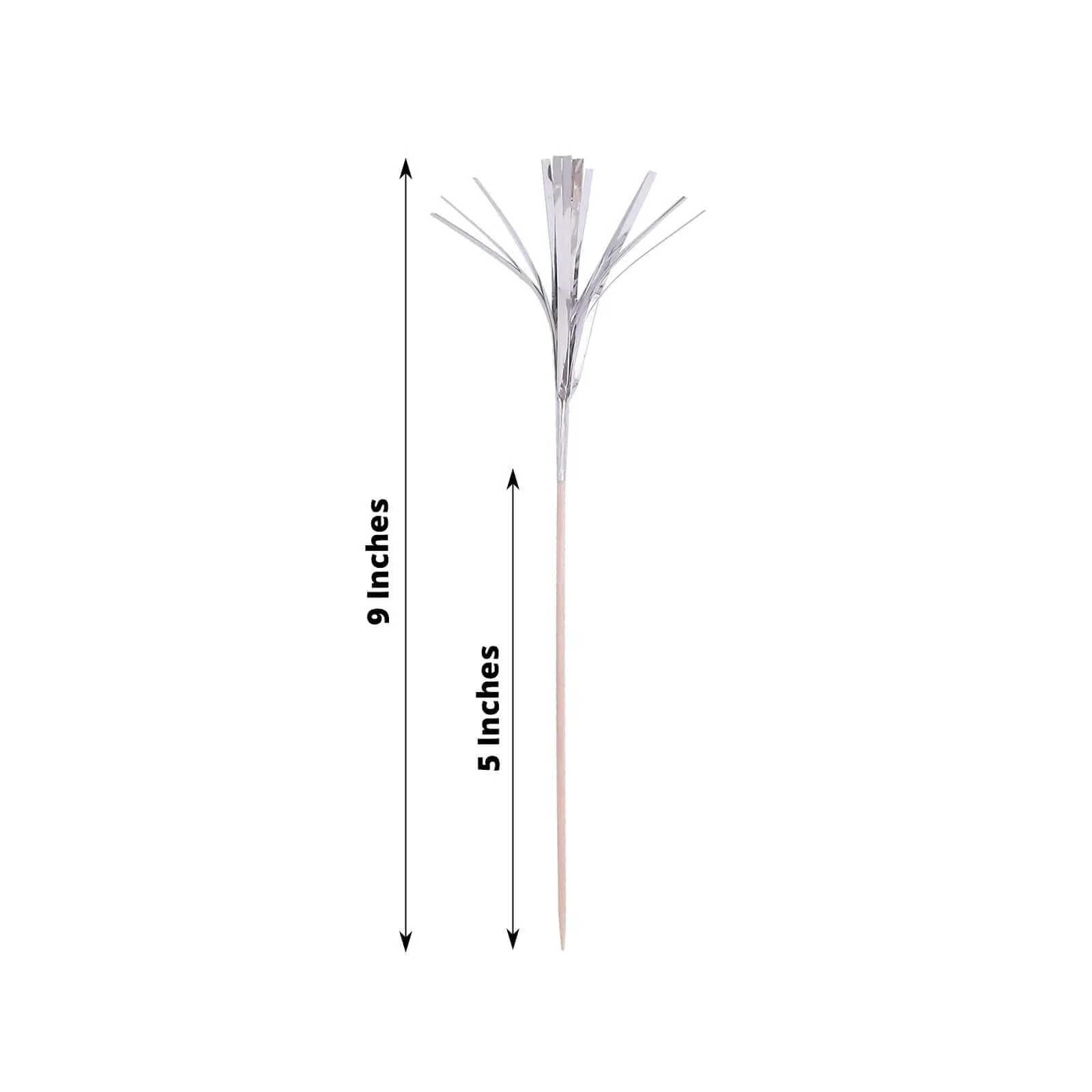 100-Pack Bamboo Skewers 9", Silver Firework Festive Foil Frills Cupcake Toppers - Cocktail Food Picks - Image 3