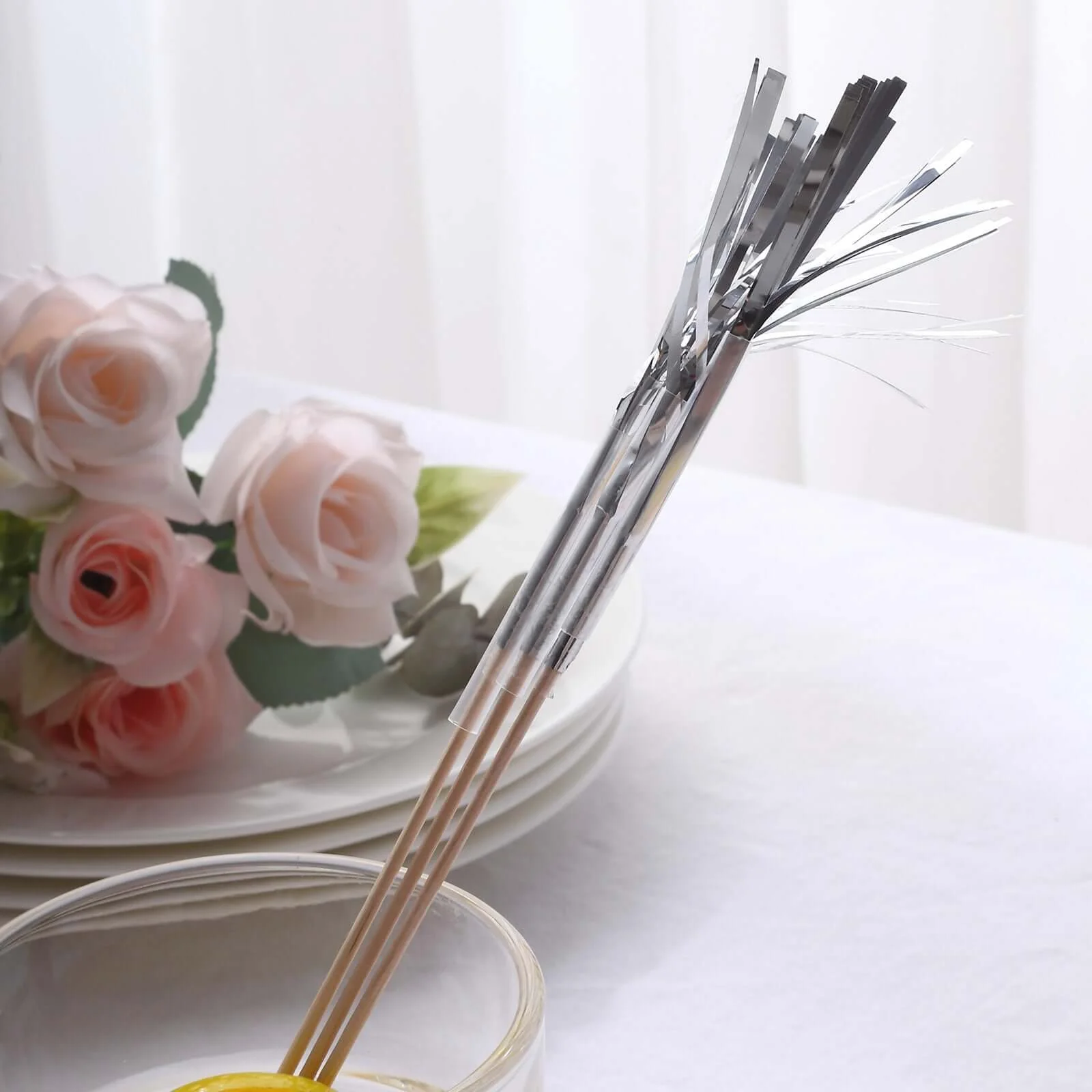 100-Pack Bamboo Skewers 9", Silver Firework Festive Foil Frills Cupcake Toppers - Cocktail Food Picks - Image 8