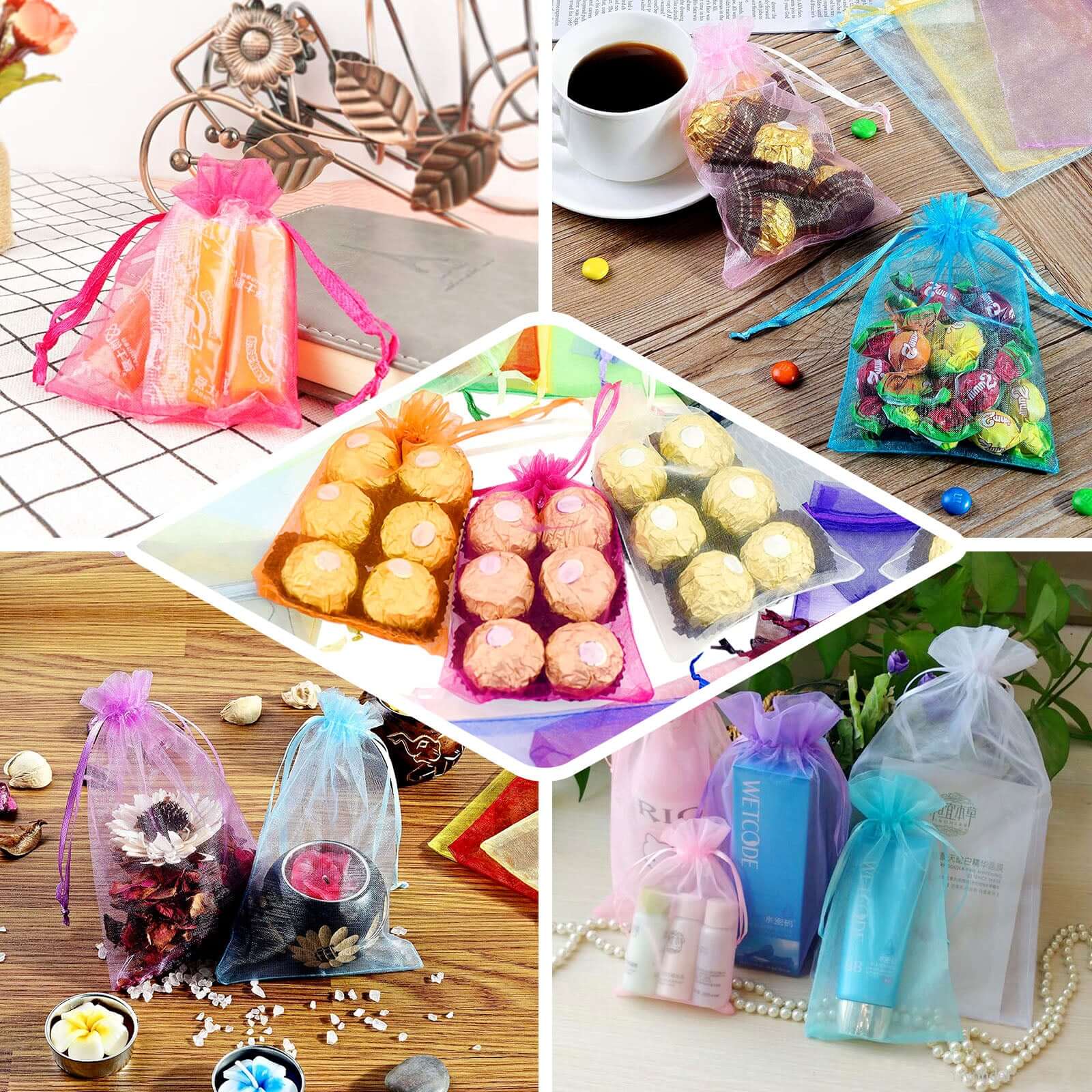 100 Pack Black Organza Drawstring Gift Bags, 6" x 9" – Wedding Party Favor Bags - Image 5