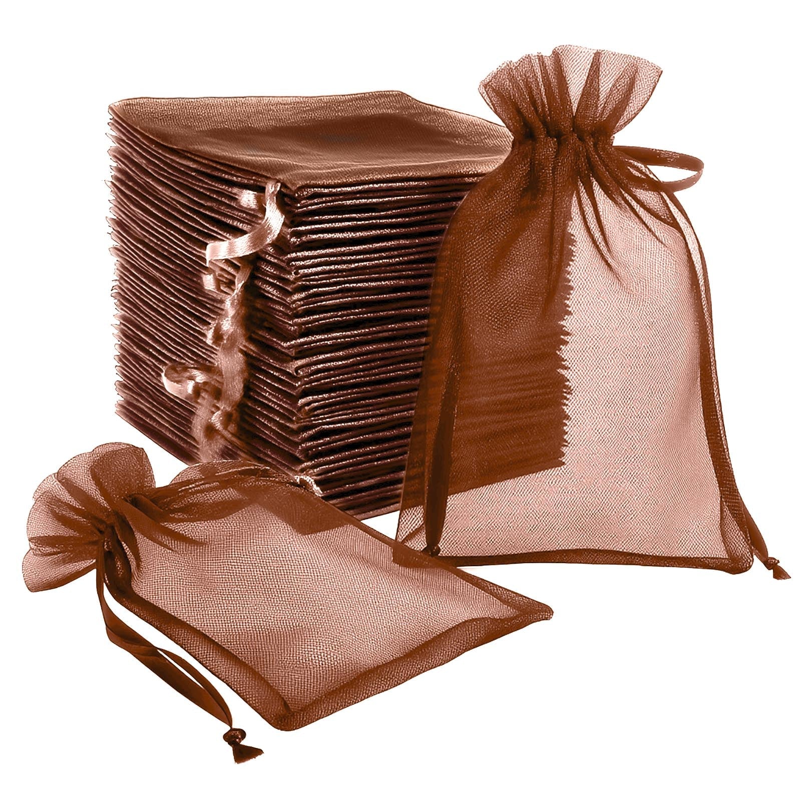 100 Pack Chocolate Organza Drawstring Gift Bags, 6" x 9" – Wedding Party Favor Bags - Image 6