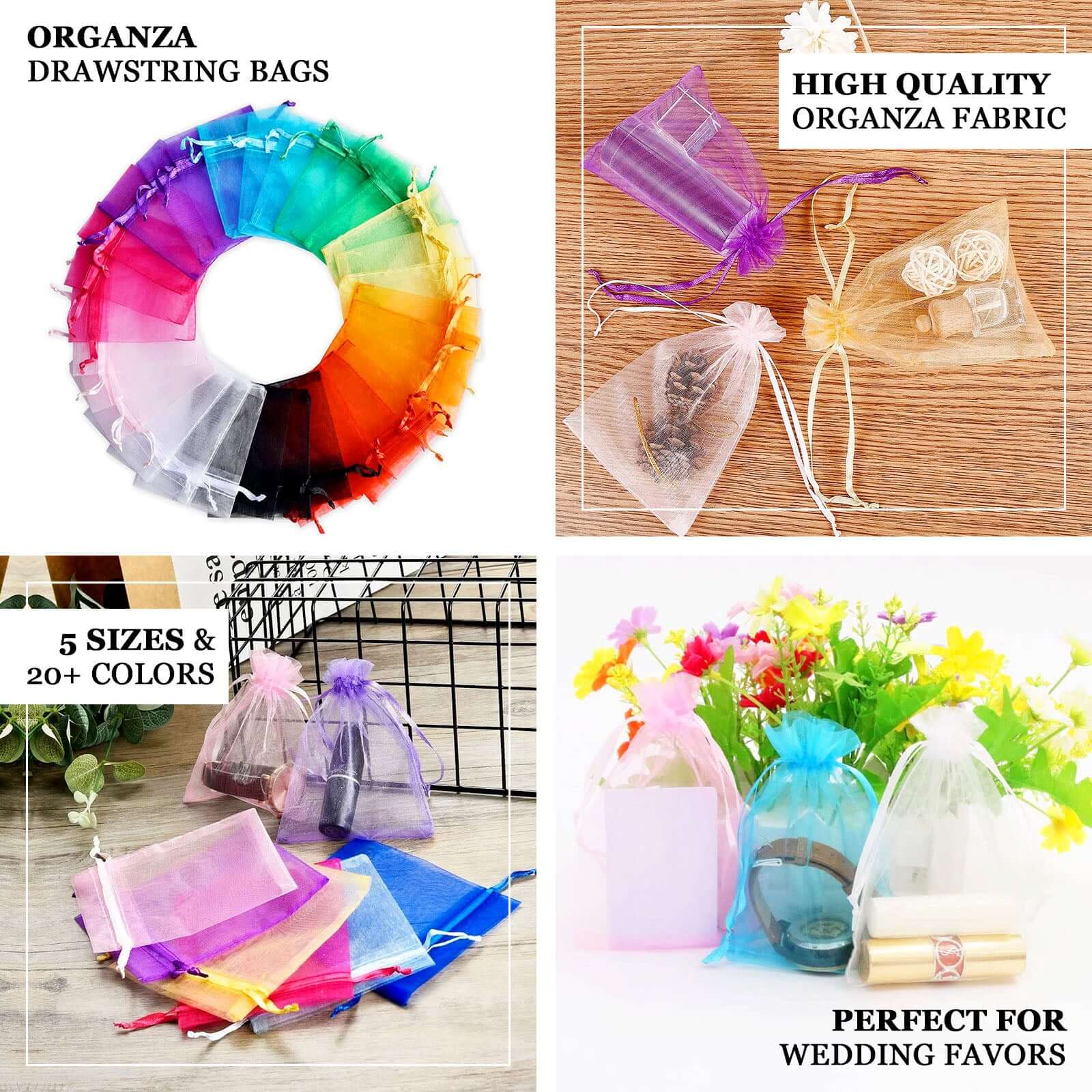100 Pack Fuchsia Organza Drawstring Gift Bags, 6" x 9" – Wedding Party Favor Bags - Image 4