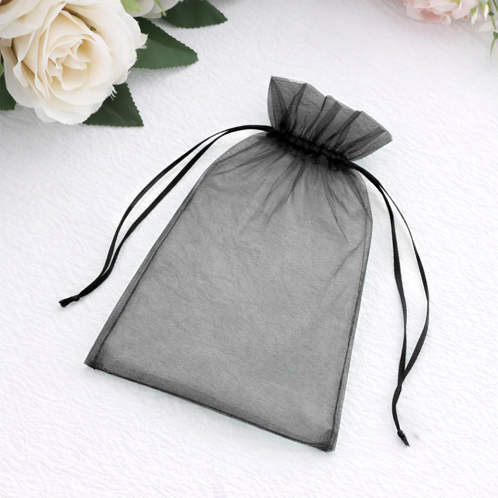 100 Pack Black Organza Drawstring Gift Bags, 5" x 7" – Wedding Party Favor Bags - Image 6