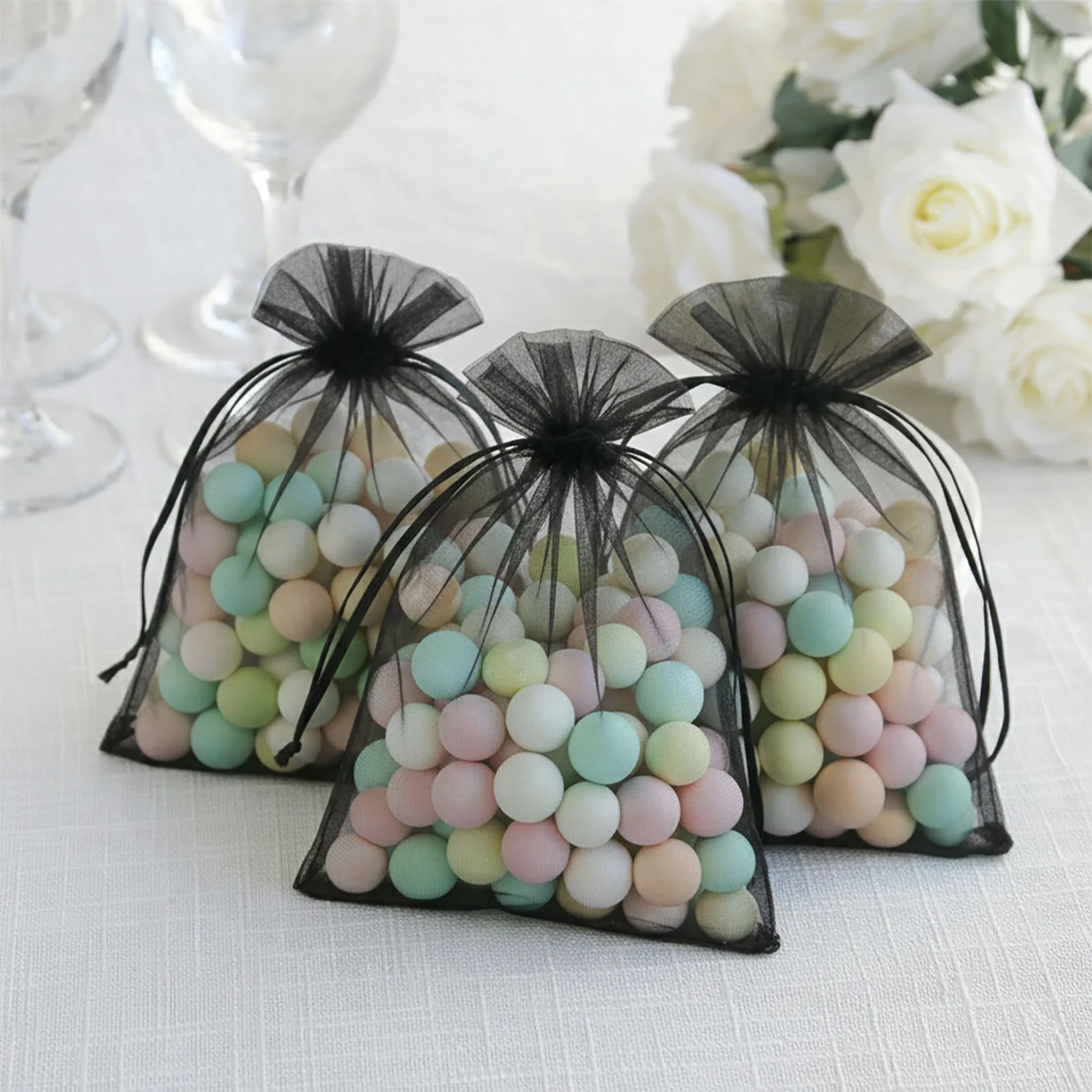 100 Pack Black Organza Drawstring Gift Bags, 5" x 7" – Wedding Party Favor Bags - Image 7