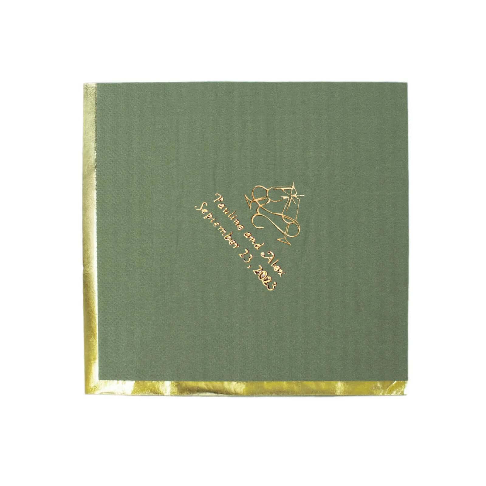 100-Pack Paper Cocktail Napkins 2-Ply Personalized Large Emblem with Gold Foil Edge 13"x13" - Custom Dinner Napkins