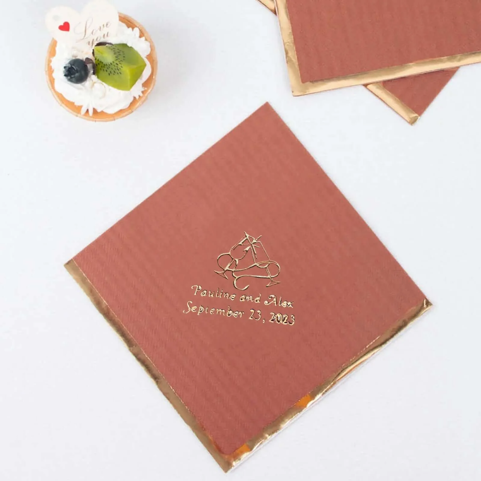 100-Pack Paper Cocktail Napkins 2-Ply Personalized Large Emblem with Gold Foil Edge 13"x13" - Custom Dinner Napkins - Image 11