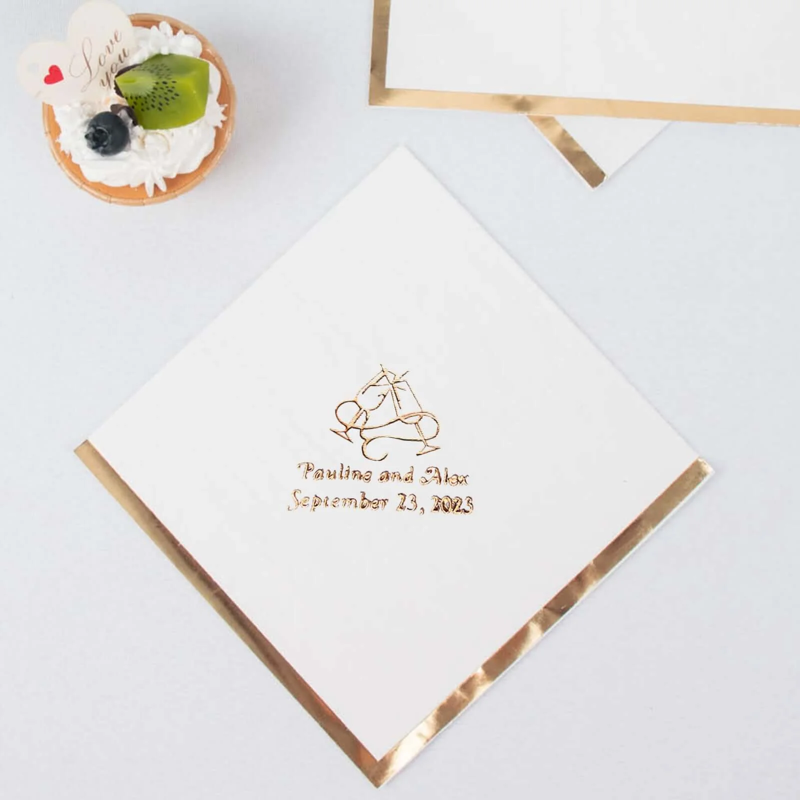 100-Pack Paper Cocktail Napkins 2-Ply Personalized Large Emblem with Gold Foil Edge 13"x13" - Custom Dinner Napkins - Image 13