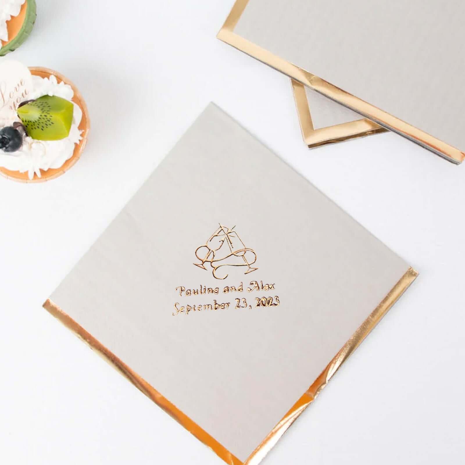 100-Pack Paper Cocktail Napkins 2-Ply Personalized Large Emblem with Gold Foil Edge 13"x13" - Custom Dinner Napkins - Image 2