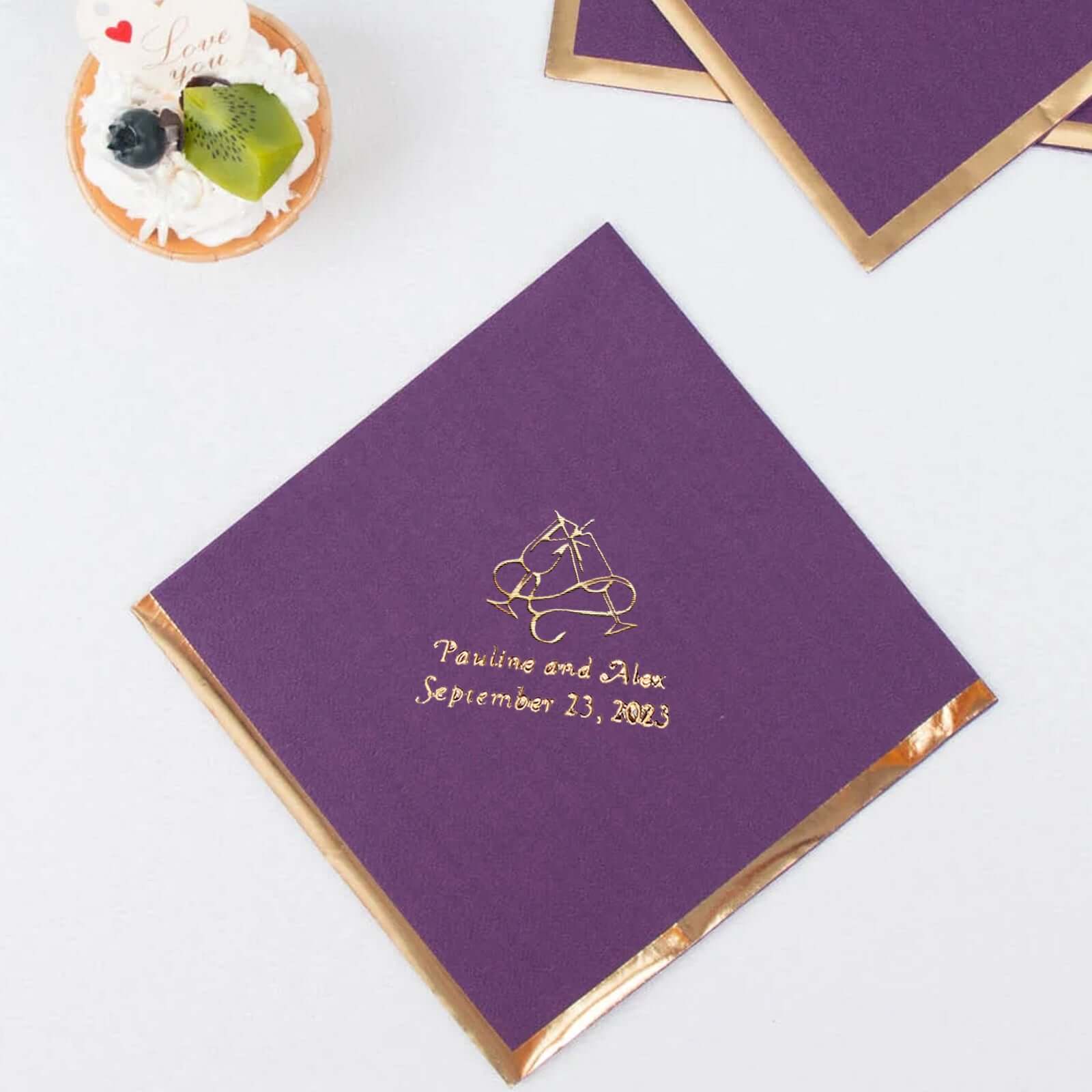 100-Pack Paper Cocktail Napkins 2-Ply Personalized Large Emblem with Gold Foil Edge 13"x13" - Custom Dinner Napkins - Image 4