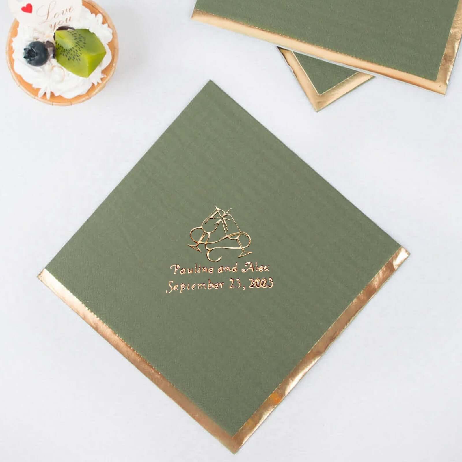 100-Pack Paper Cocktail Napkins 2-Ply Personalized Large Emblem with Gold Foil Edge 13"x13" - Custom Dinner Napkins - Image 5