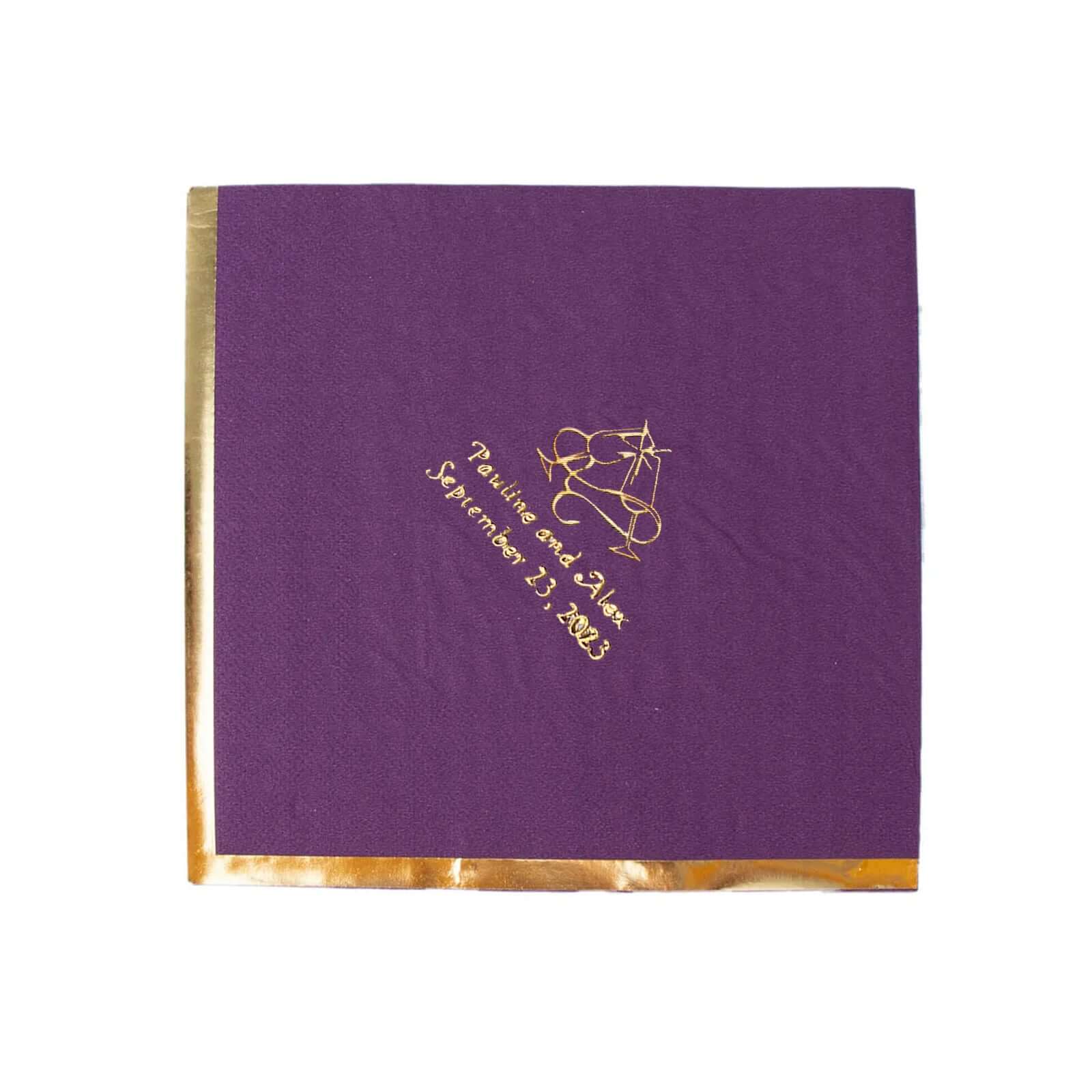 100-Pack Paper Cocktail Napkins 2-Ply Personalized Large Emblem with Gold Foil Edge 13"x13" - Custom Dinner Napkins - Image 8