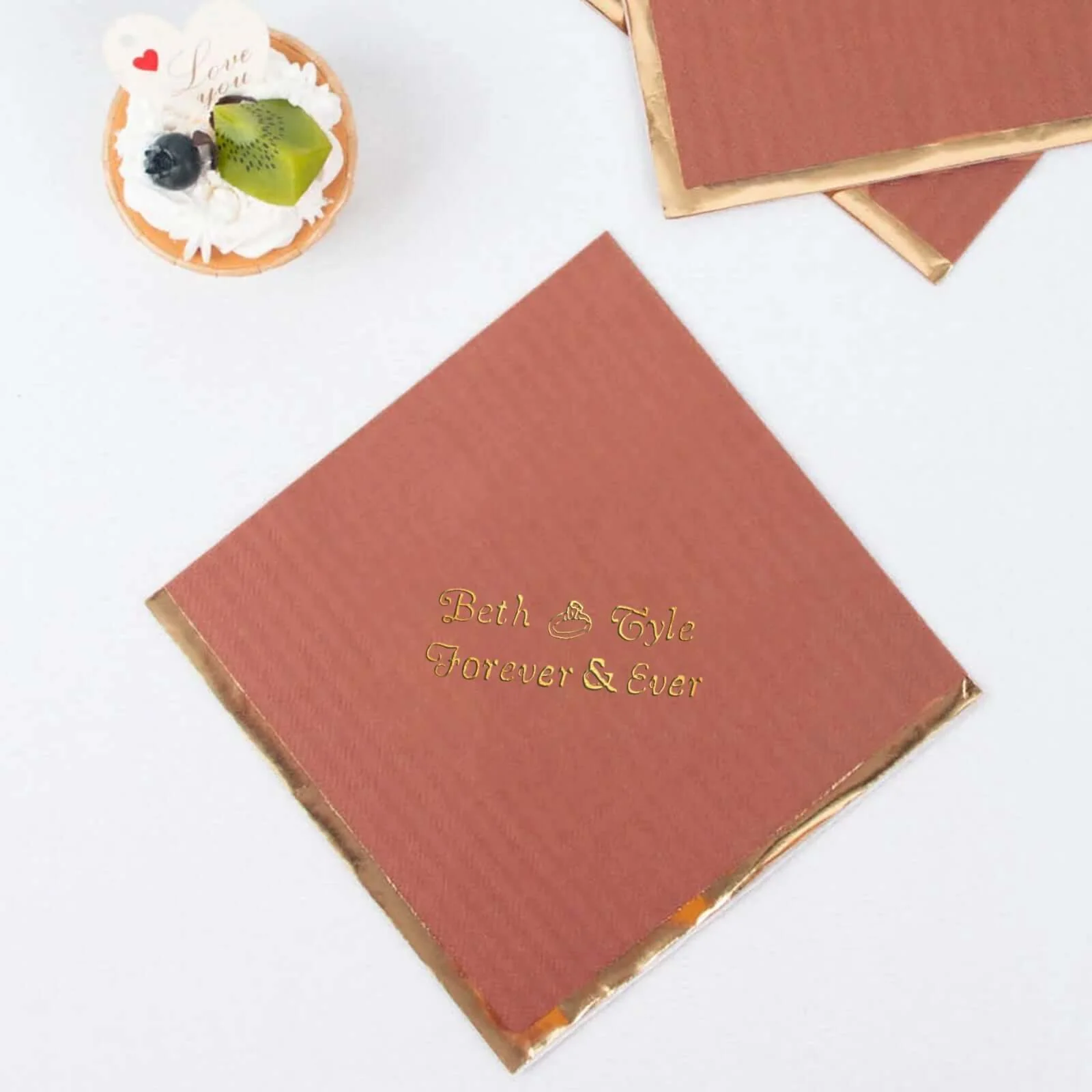 100-Pack Paper Cocktail Napkins 2-Ply Personalized Small Emblem with Gold Foil Edge 13"x13" - Custom Dinner Napkins - Image 13