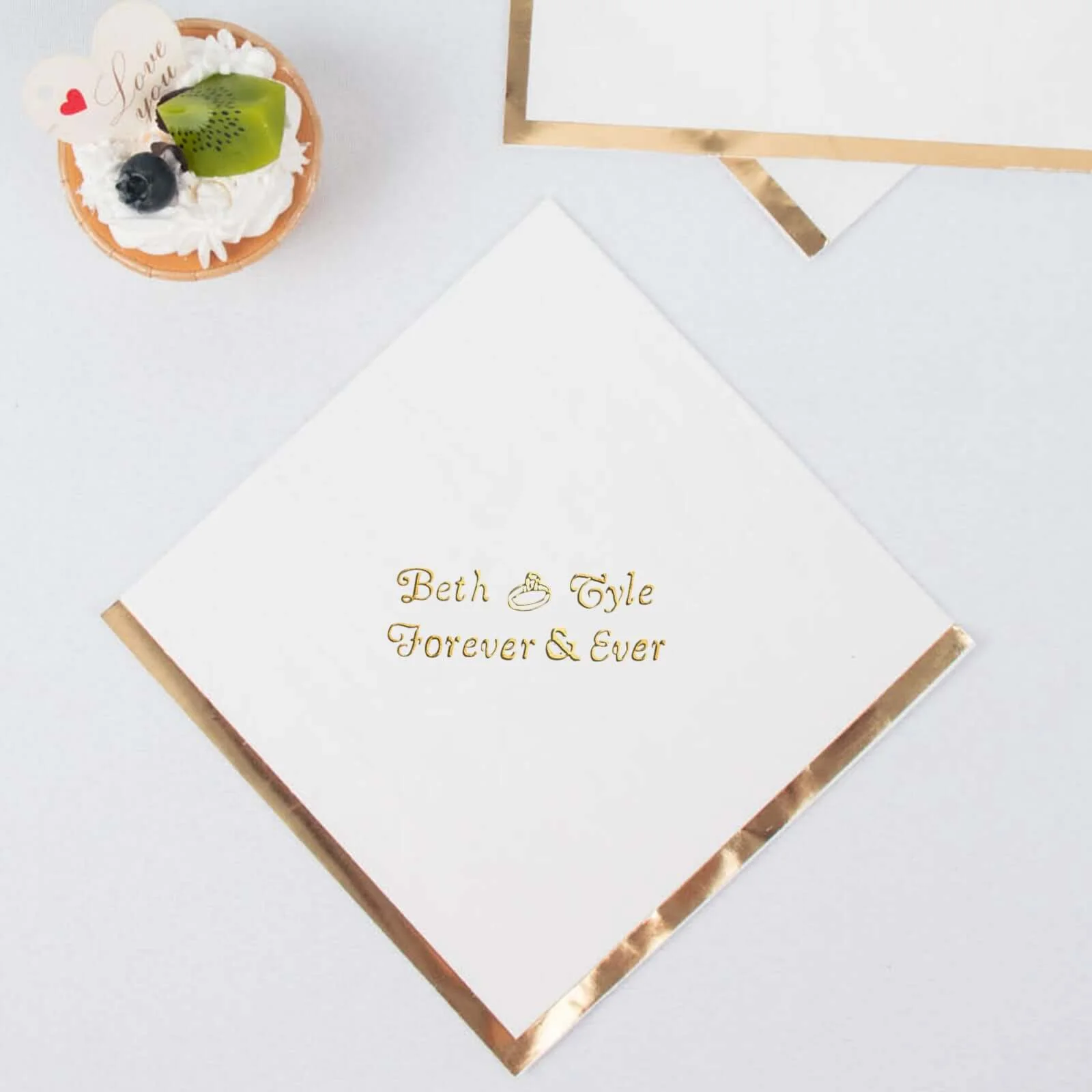 100-Pack Paper Cocktail Napkins 2-Ply Personalized Small Emblem with Gold Foil Edge 13"x13" - Custom Dinner Napkins - Image 14