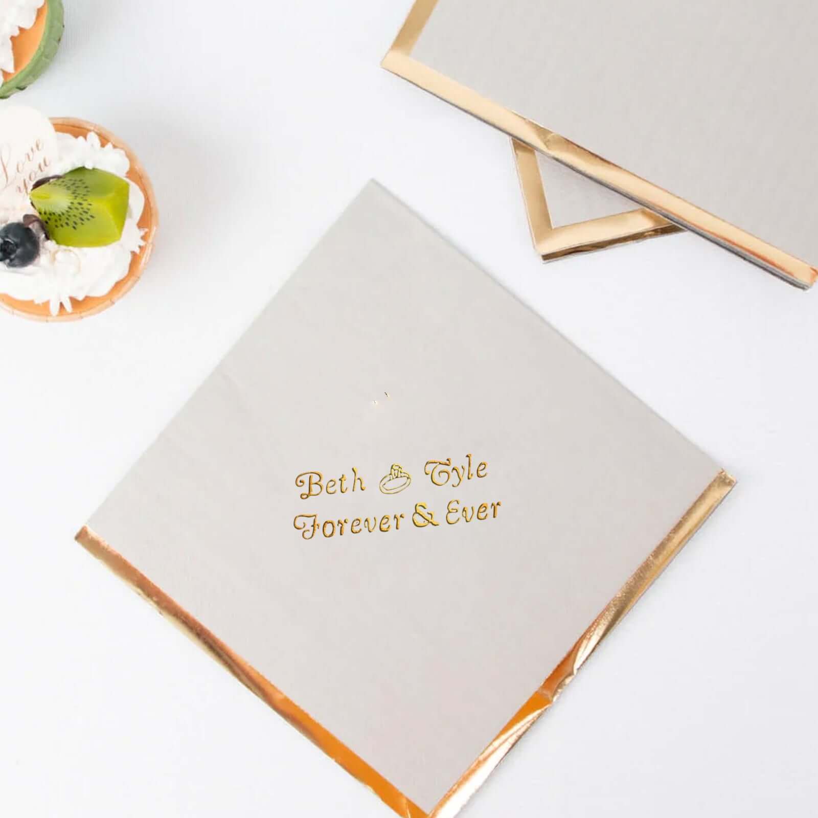 100-Pack Paper Cocktail Napkins 2-Ply Personalized Small Emblem with Gold Foil Edge 13"x13" - Custom Dinner Napkins - Image 2