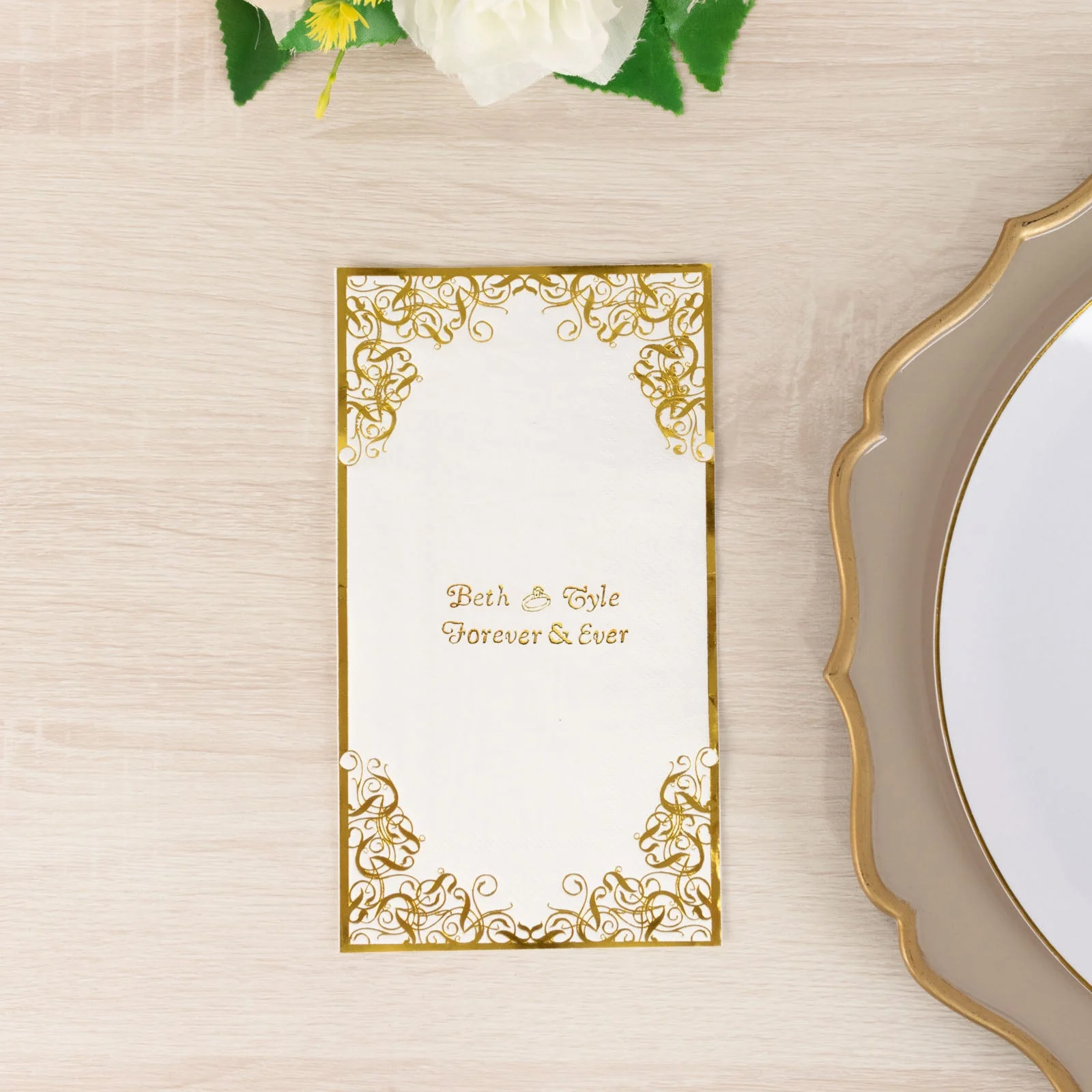 100-Pack Paper Dinner Napkins 2-Ply Personalized Small Emblem with Foil Lace Design White - Soft Party Napkins - Image 2