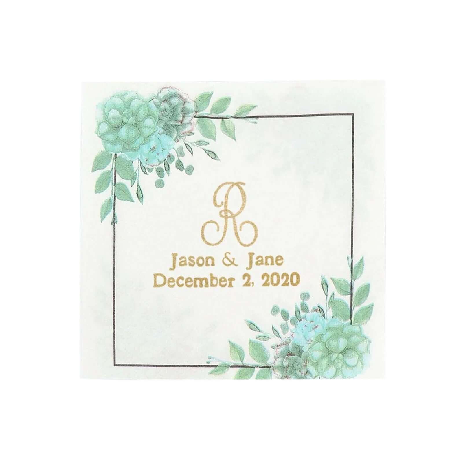 100-Pack Paper Dinner Napkins Personalized Large Emblem with Floral Design White/Green - Custom Wedding Napkins - Image 16