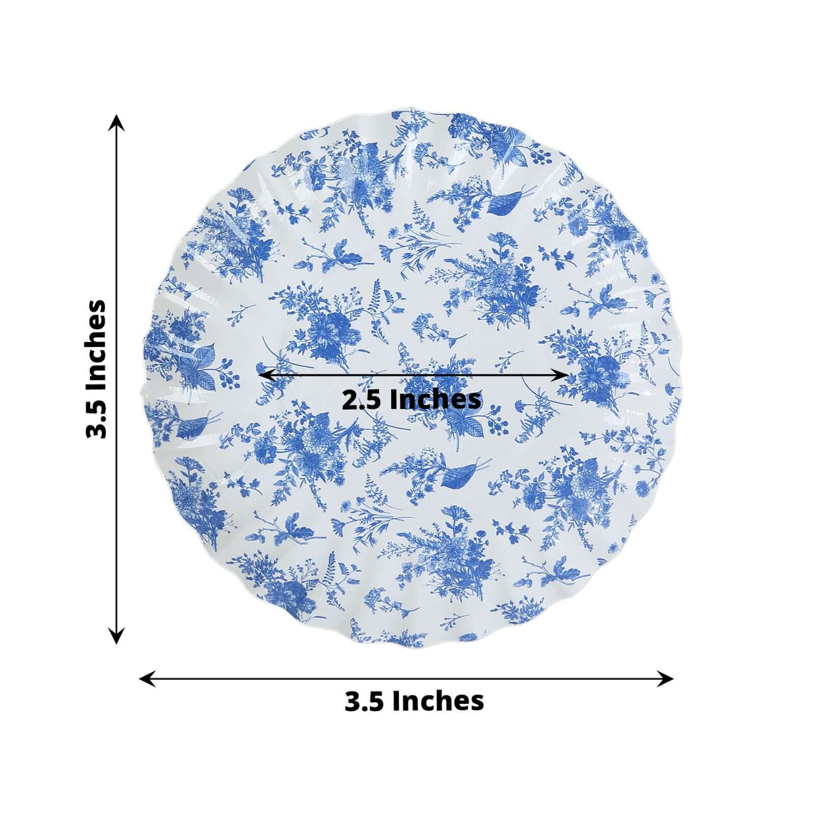 100-Pack Paper Round Plates 3.5" White with Blue French Toile Design & Scalloped Rim - 250GSM Disposable Mini Dessert Party Plates for Tapas, Appetizers & Finger Foods - Image 3