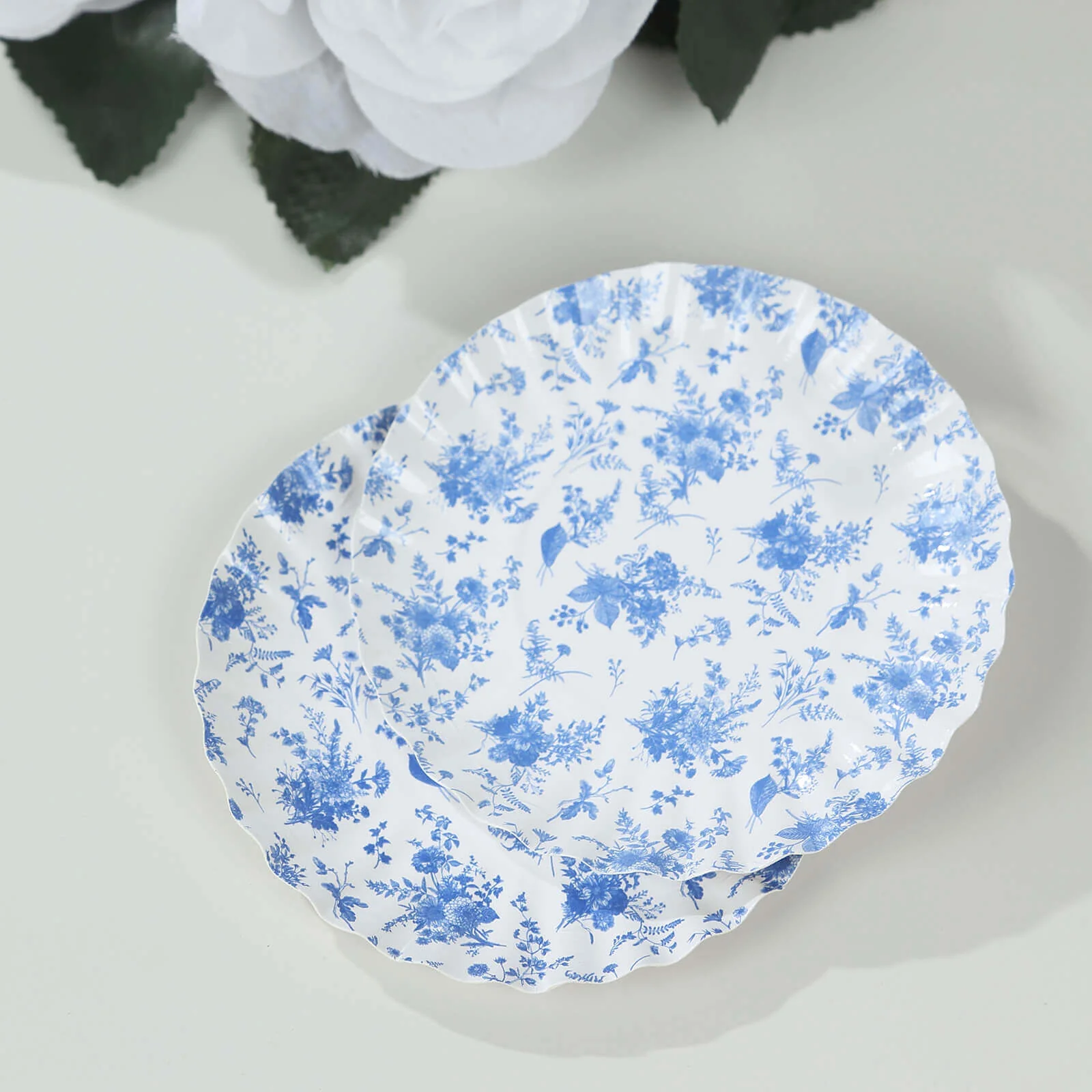 100-Pack Paper Round Plates 3.5" White with Blue French Toile Design & Scalloped Rim - 250GSM Disposable Mini Dessert Party Plates for Tapas, Appetizers & Finger Foods - Image 5