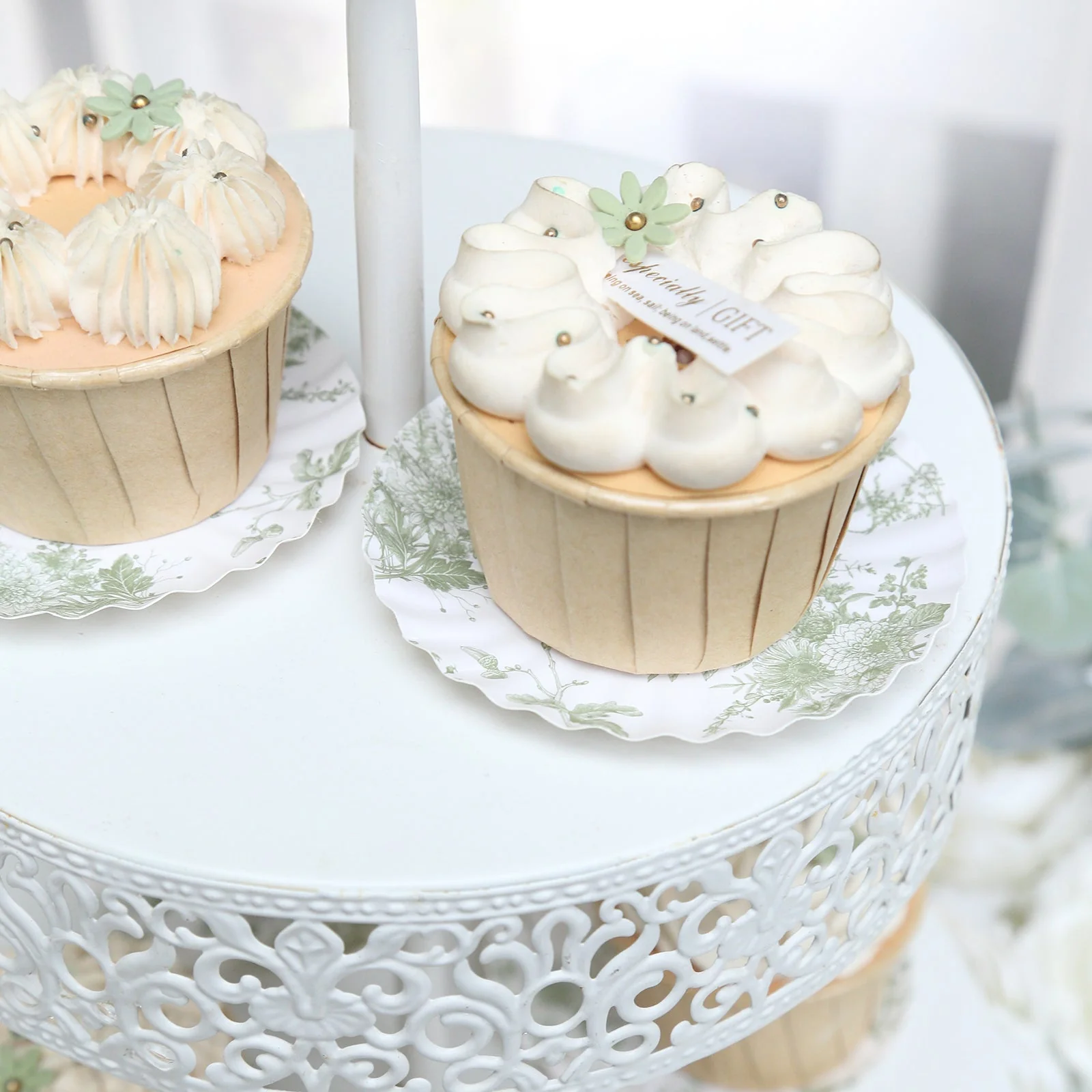 100-Pack Paper Round Plates 3.5" White with Sage Green French Toile Design & Scalloped Rim - 250GSM Disposable Mini Dessert Party Plates - Image 11